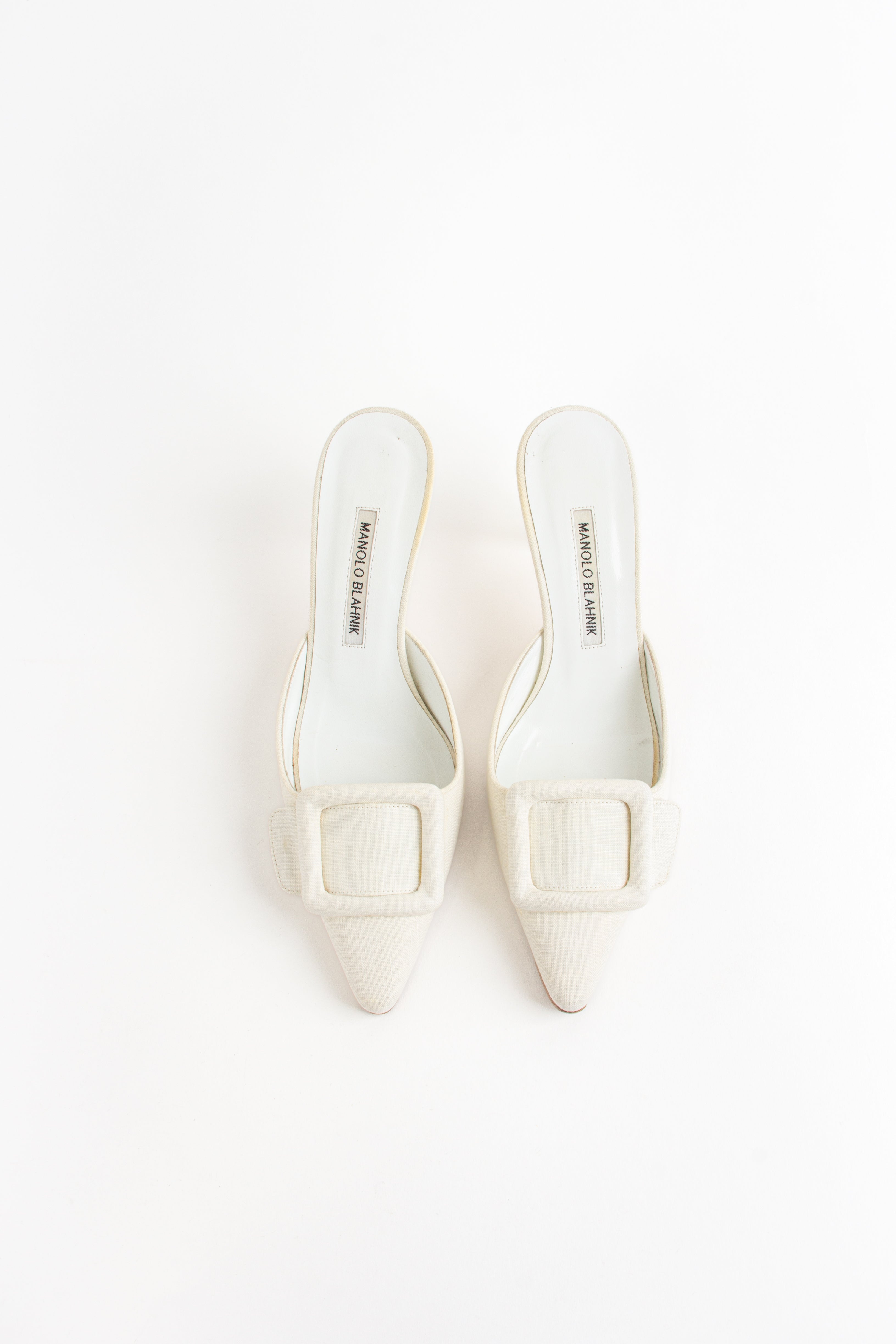 Manolo Blahnik White Linen Mules (IT 38)