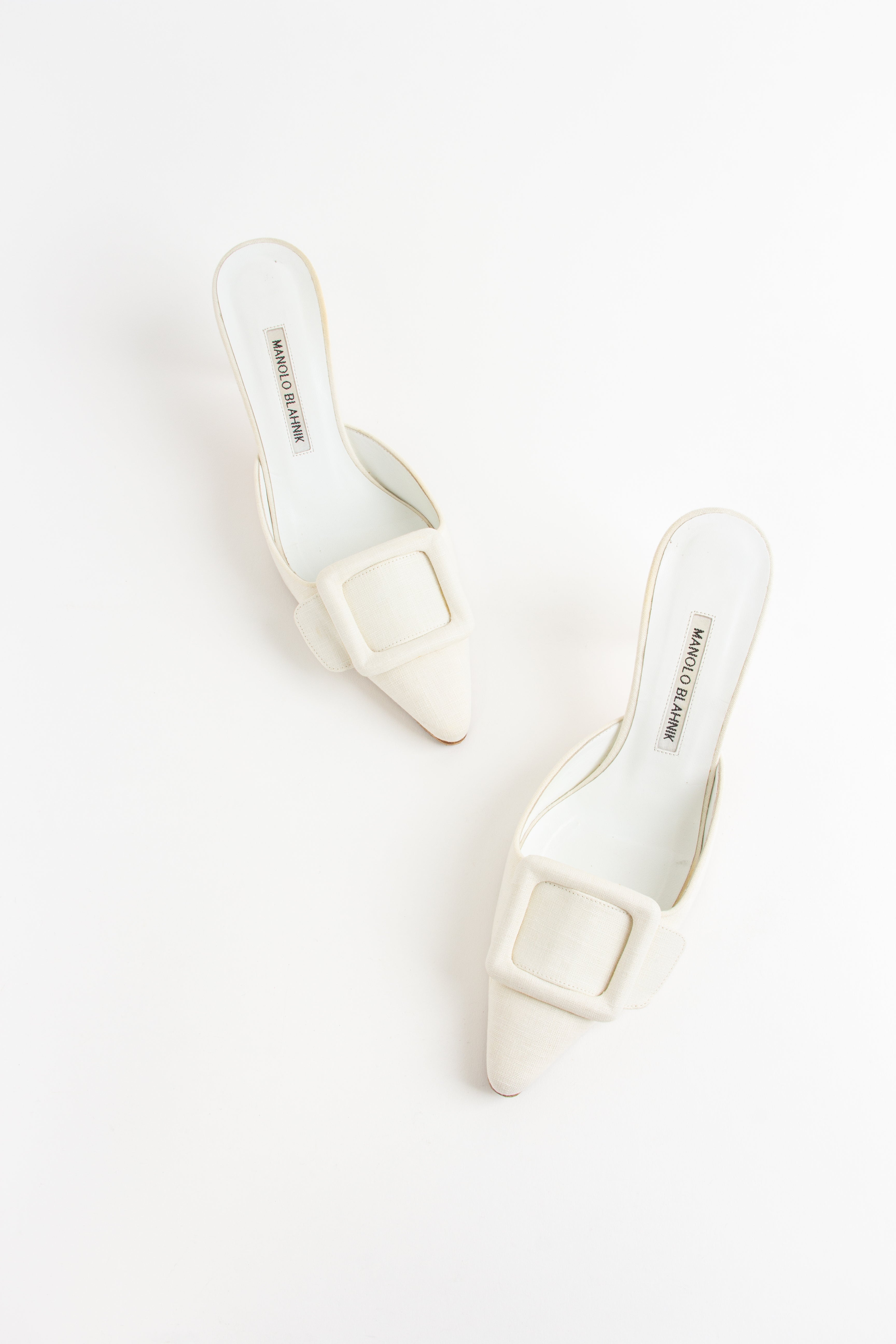 Manolo Blahnik White Linen Mules (IT 38)