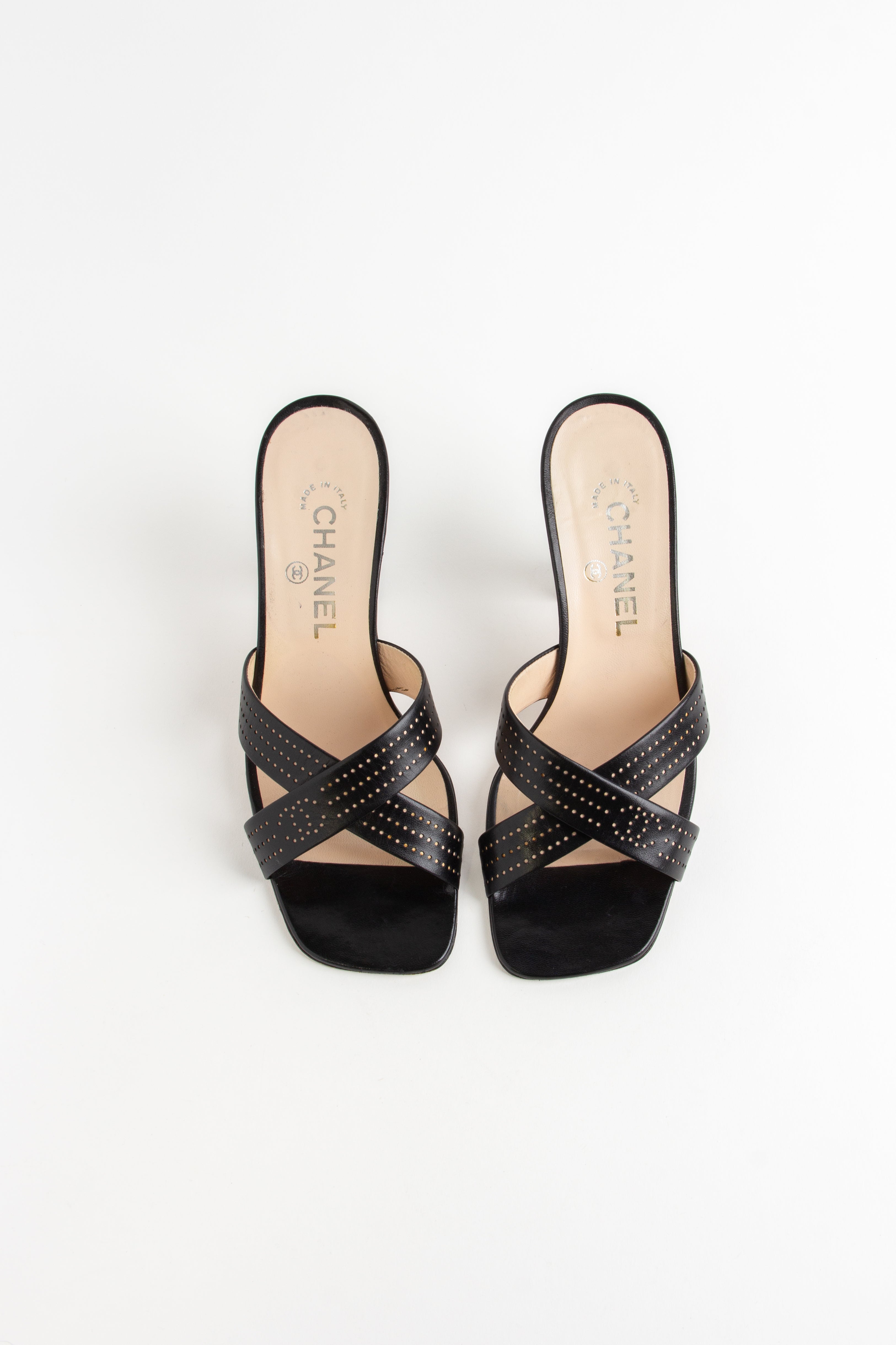 Chanel Black Perforated Logo Open Toe Sandals (IT 38)