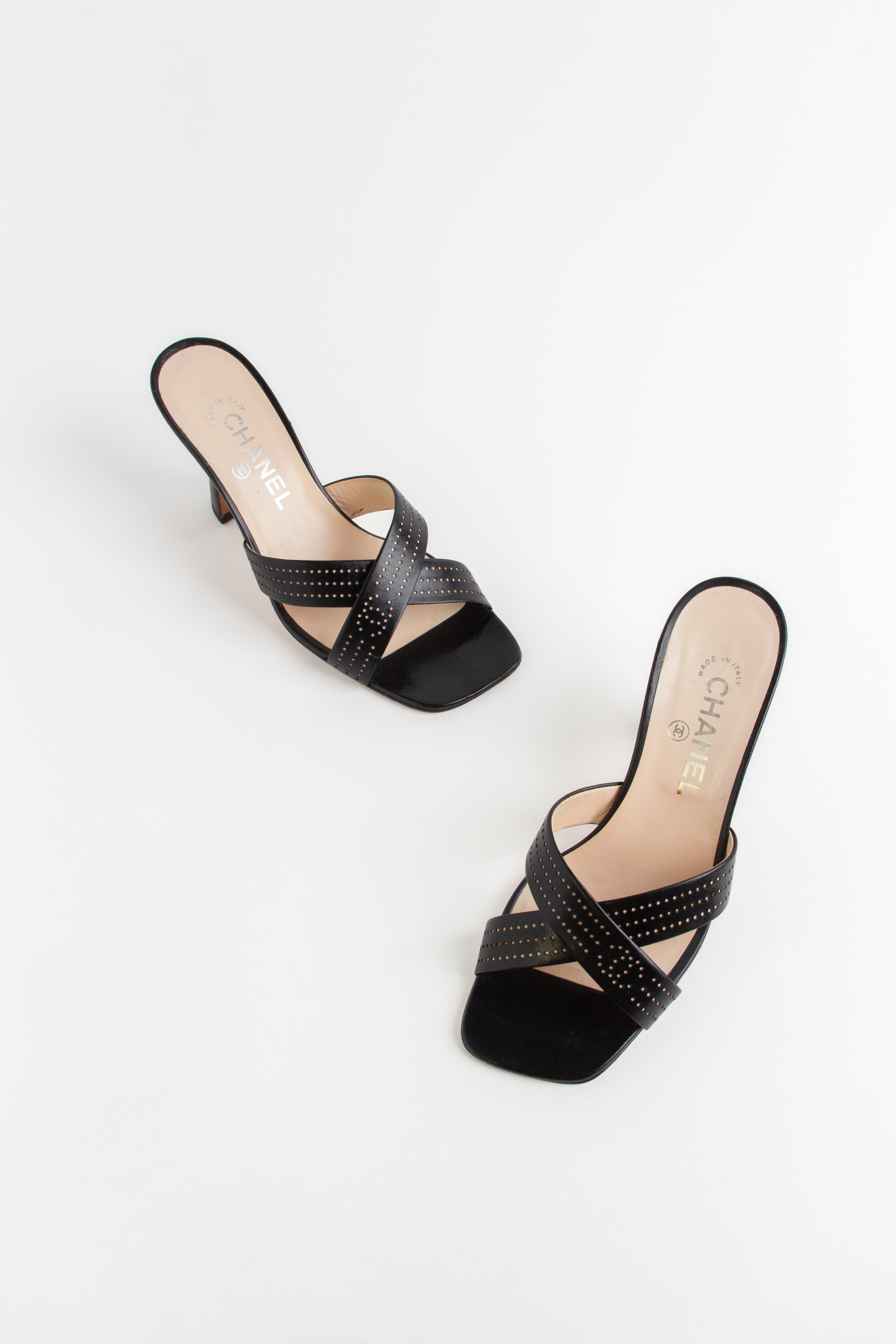 Chanel Black Perforated Logo Open Toe Sandals (IT 38)