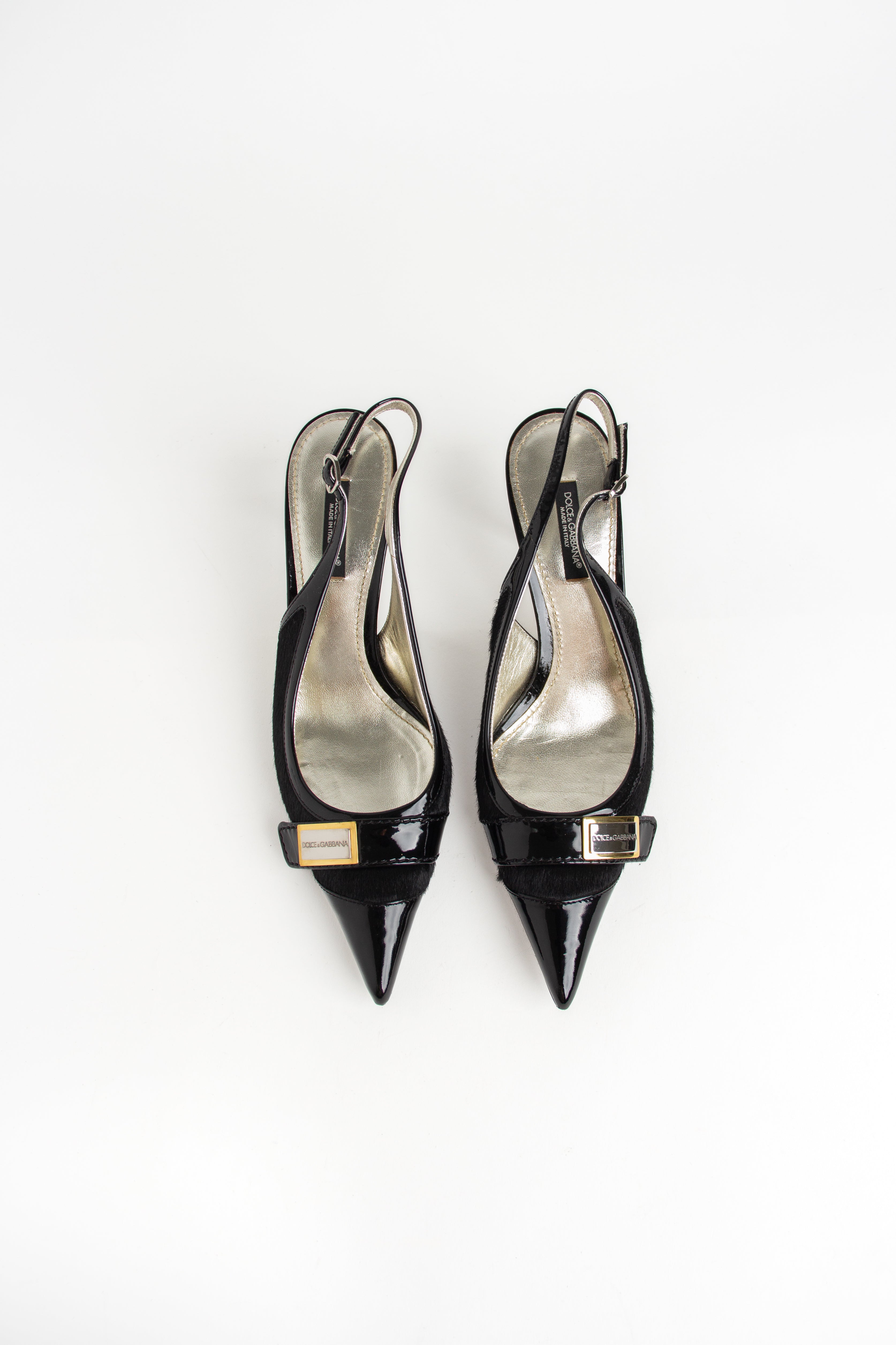 Dolce & Gabbana Black Pony Hair Slingback Heels (IT 37)