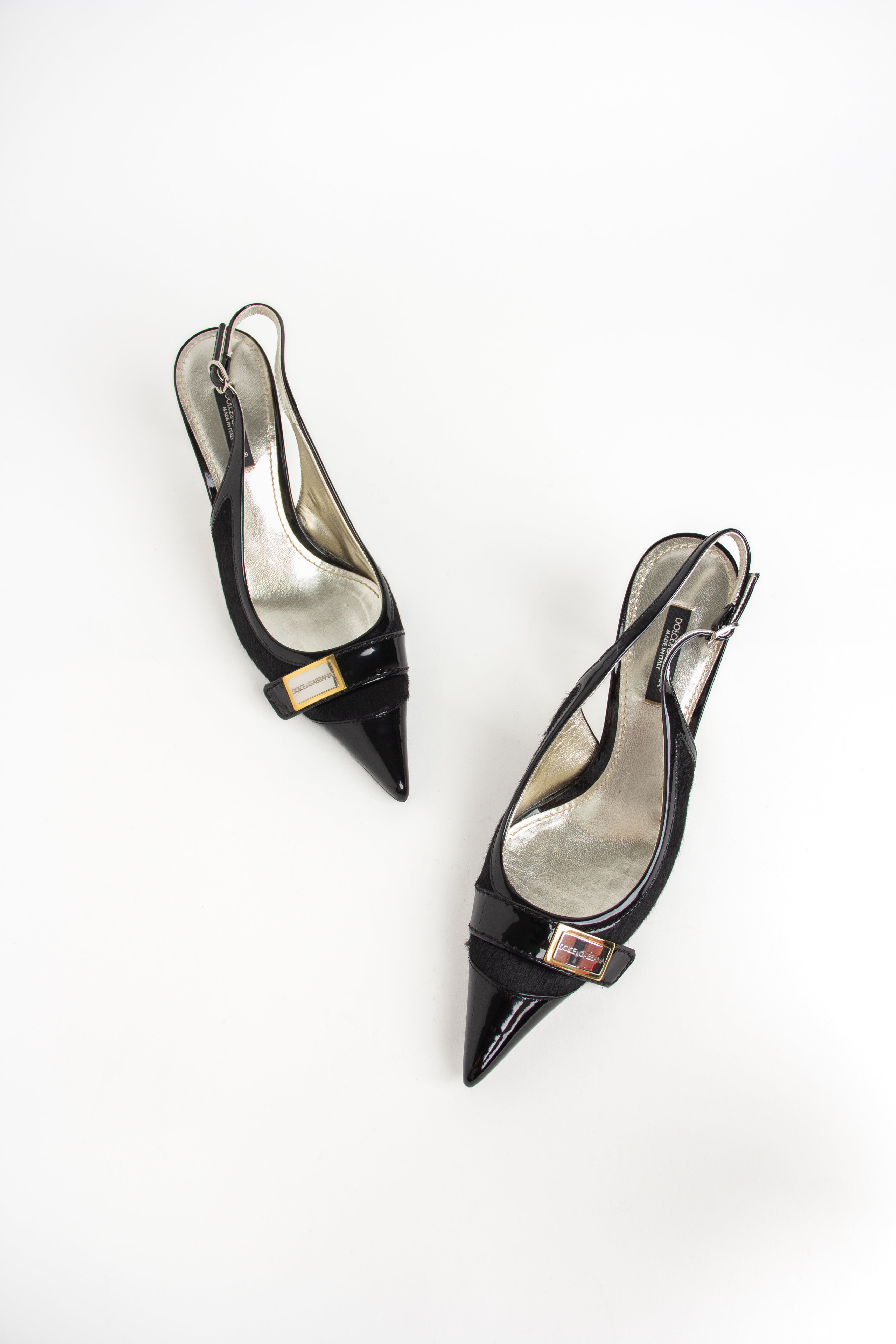 Dolce & Gabbana Black Pony Hair Slingback Heels (IT 37)