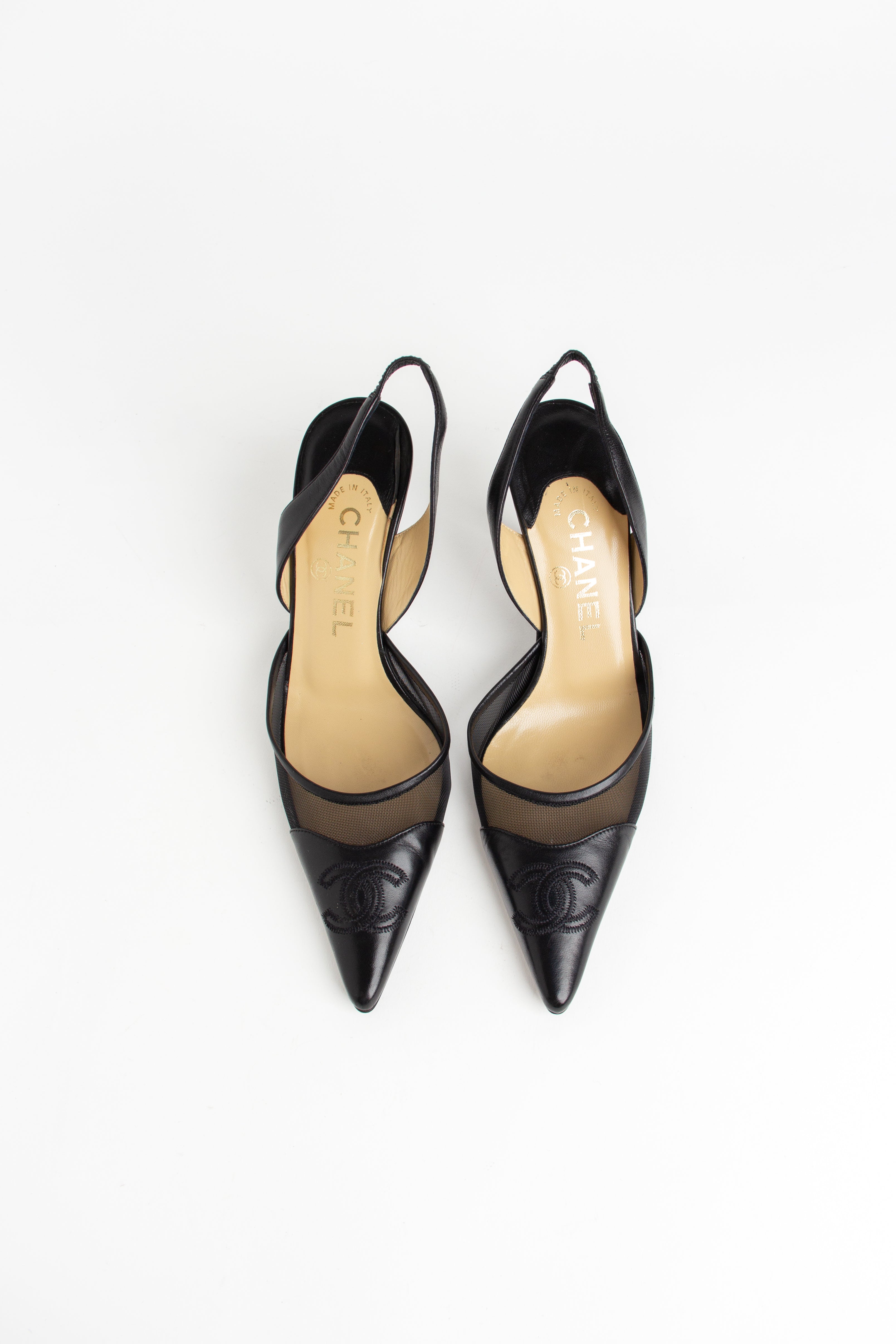Chanel Black Mesh CC Slingback Heels (IT 36.5)