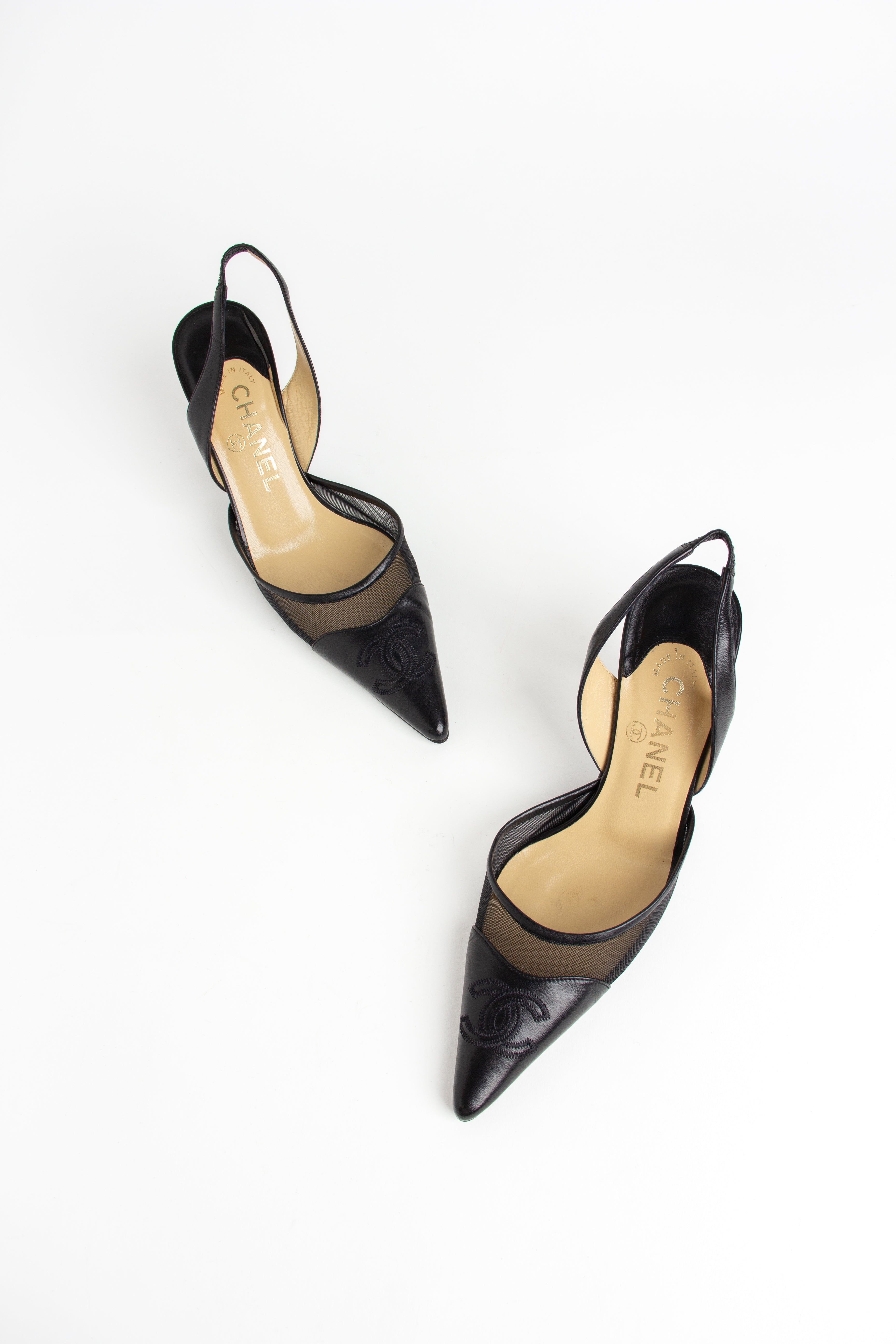 Chanel Black Mesh CC Slingback Heels (IT 36.5)