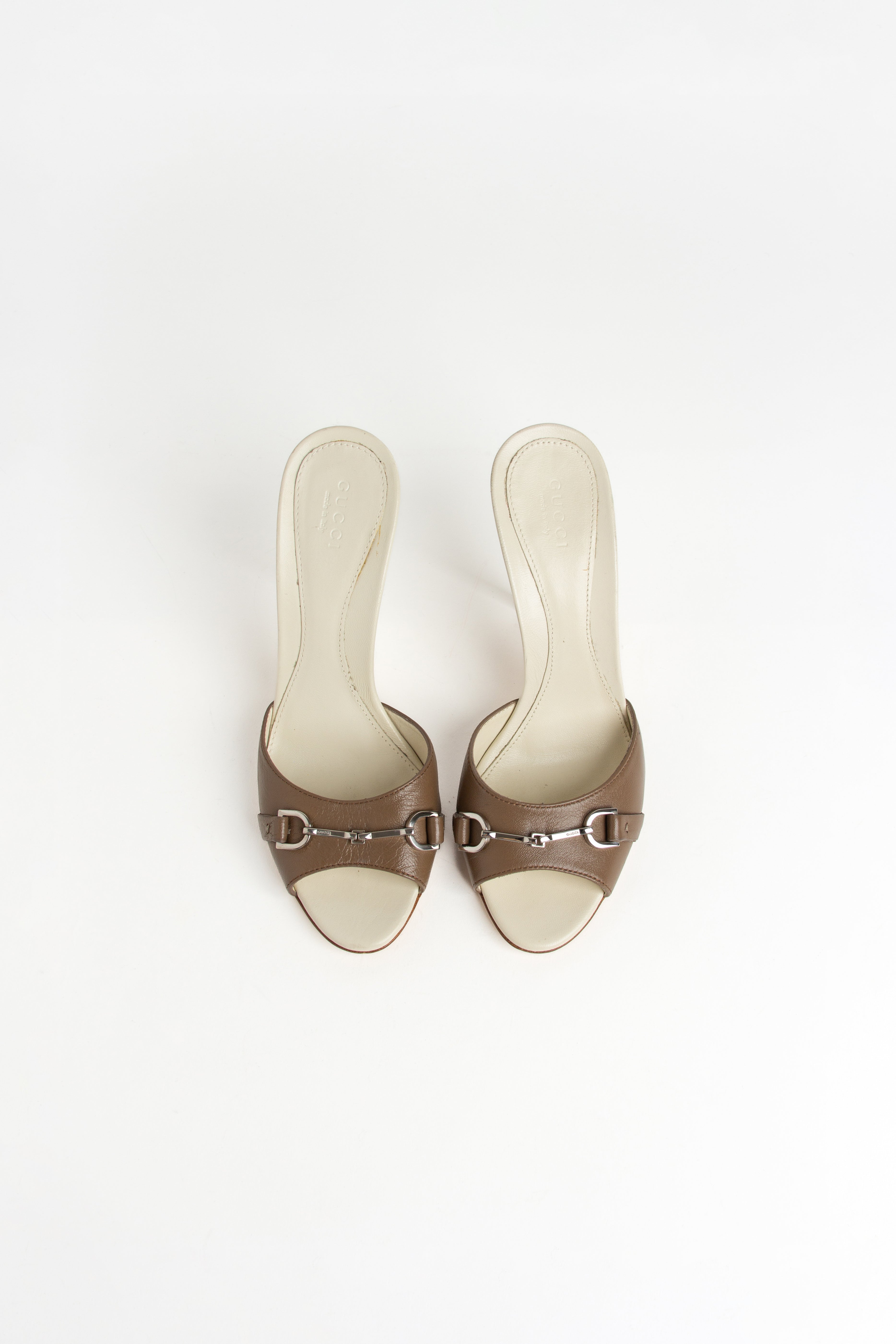 Gucci Light Brown Horsebit Open Toe Heels (IT 37)