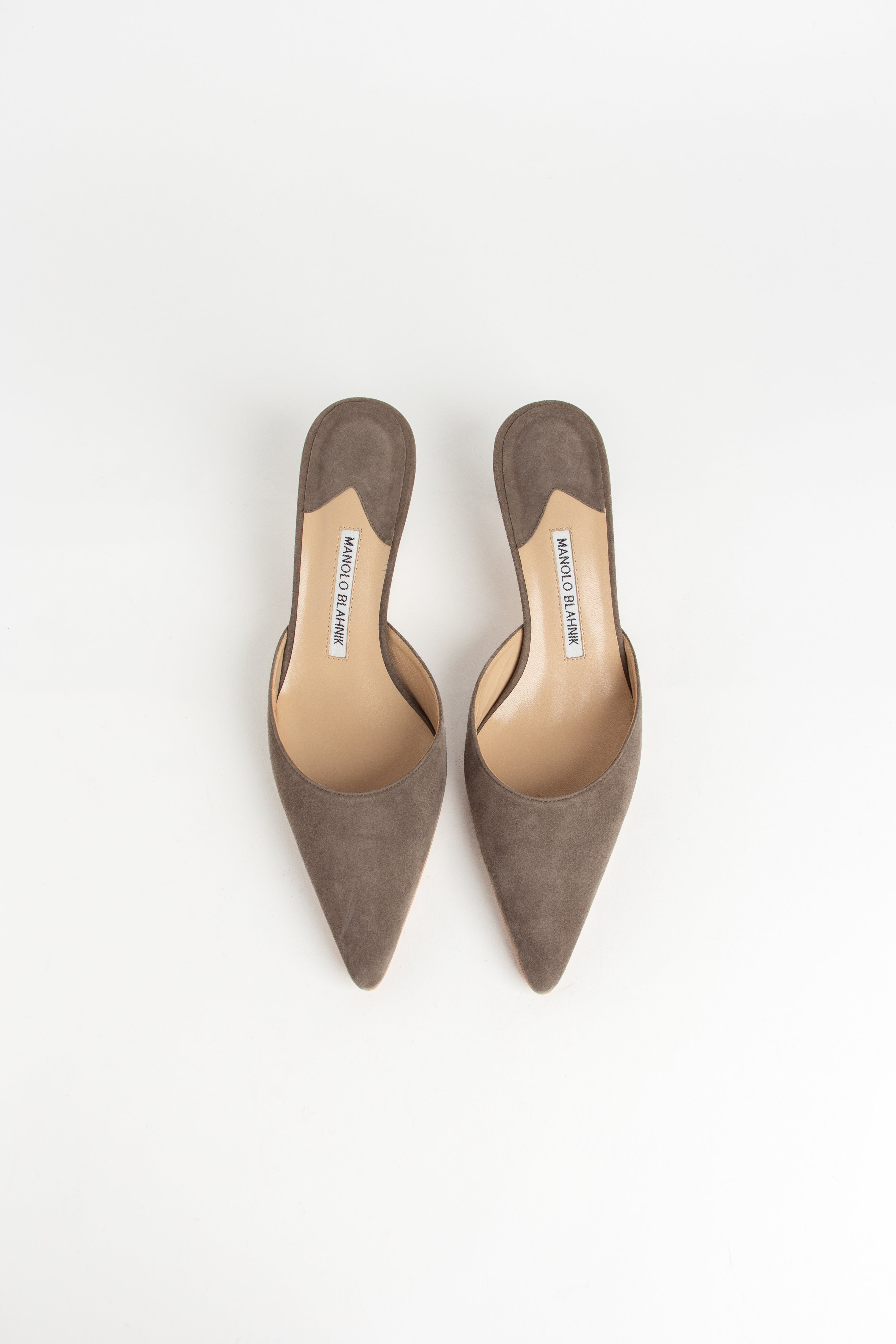 Manolo Blahnik Taupe Suede Mules (IT 38.5)