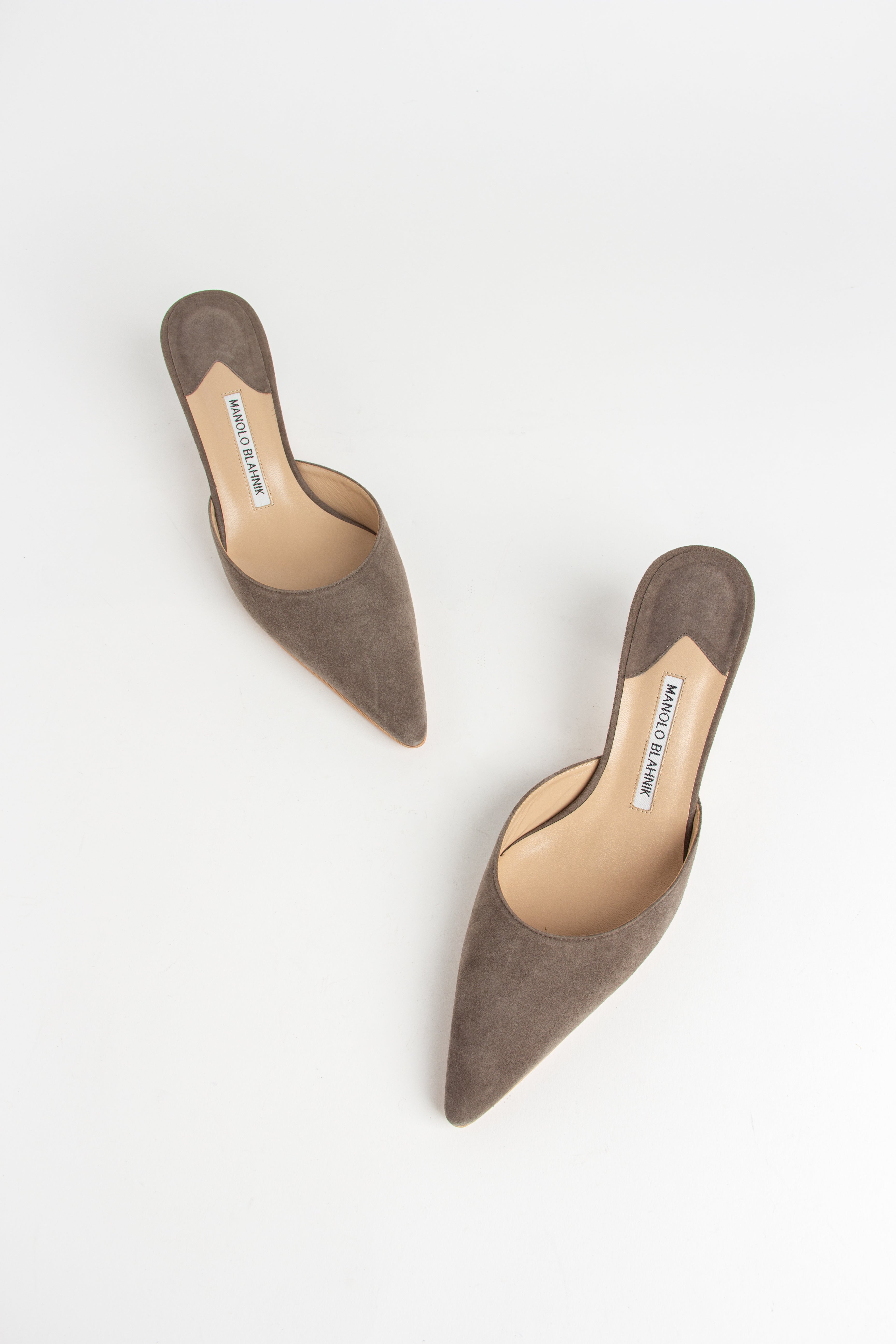 Manolo Blahnik Taupe Suede Mules (IT 38.5)