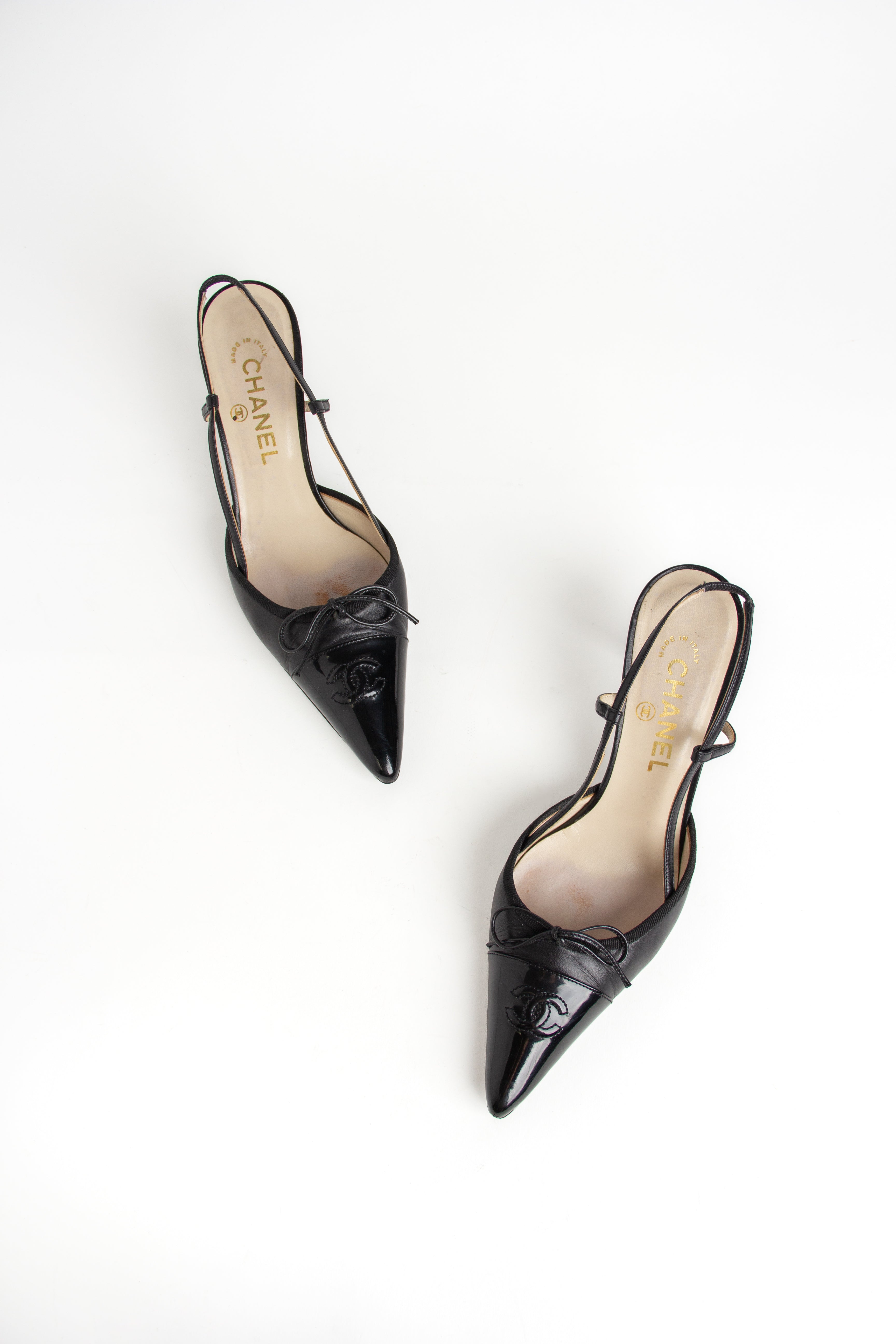 Chanel Black CC Bow Slingback Heels (IT 38)