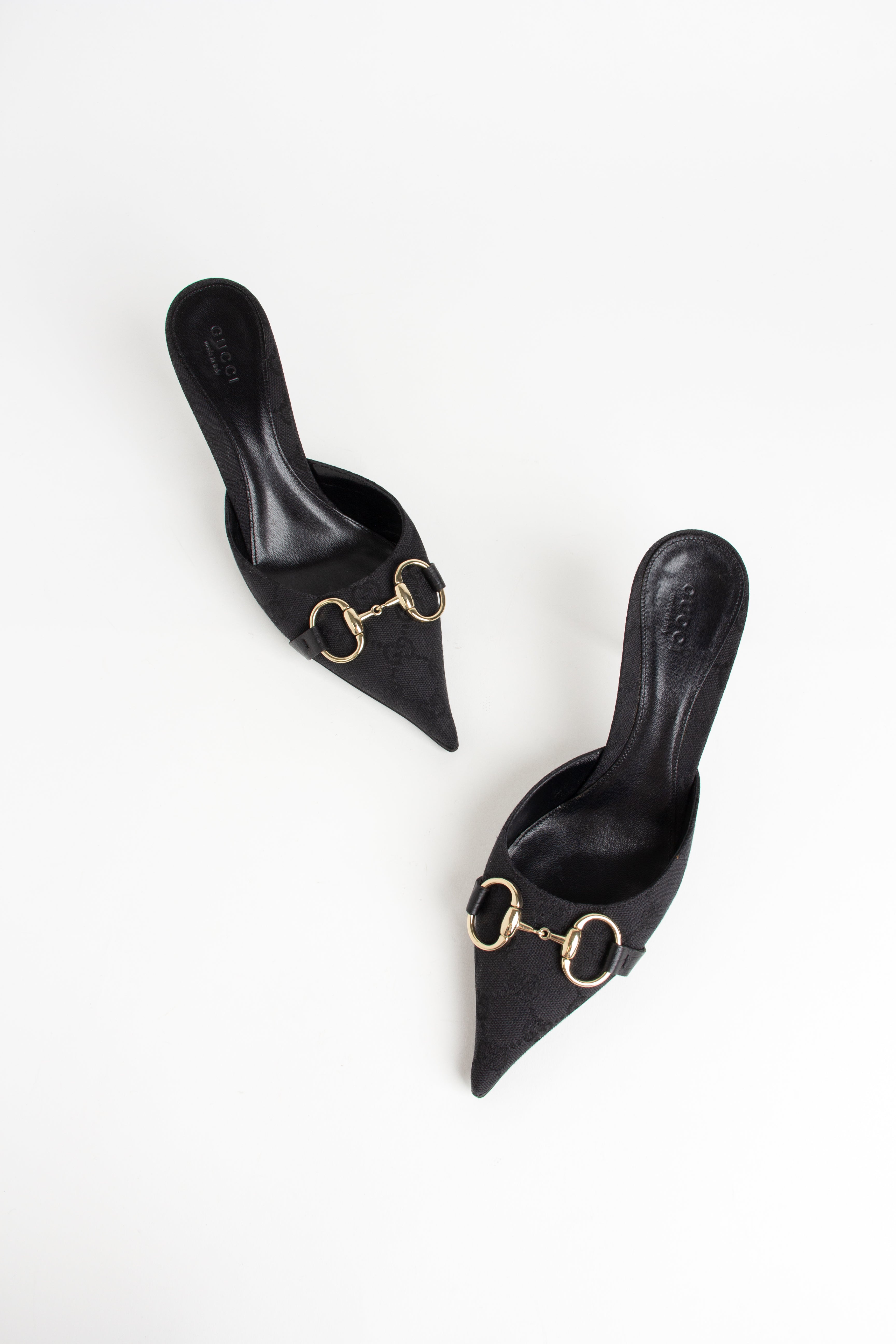 Gucci Black Canvas Monogram Horsebit Mules (IT 36)