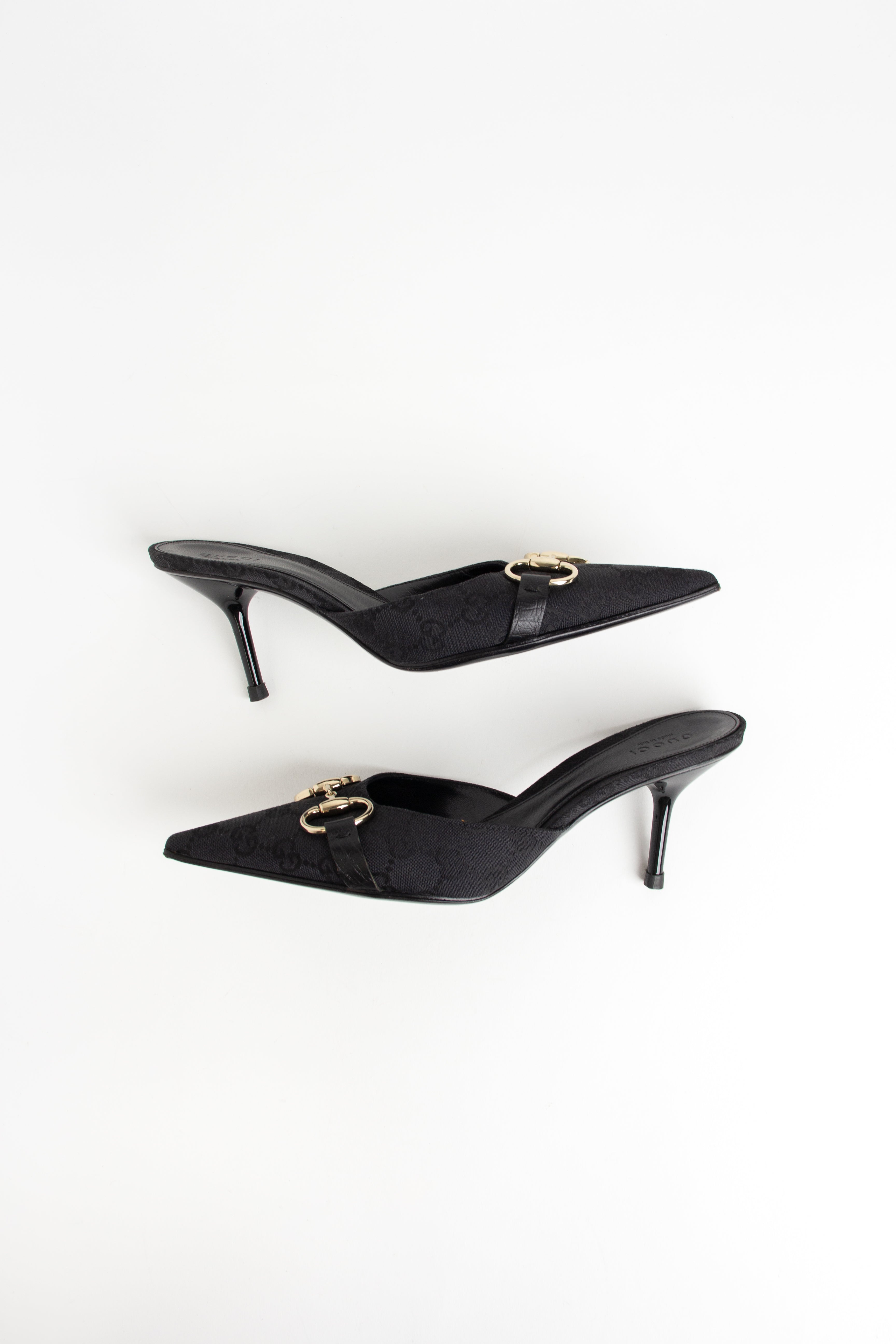 Gucci Black Canvas Monogram Horsebit Mules (IT 36)