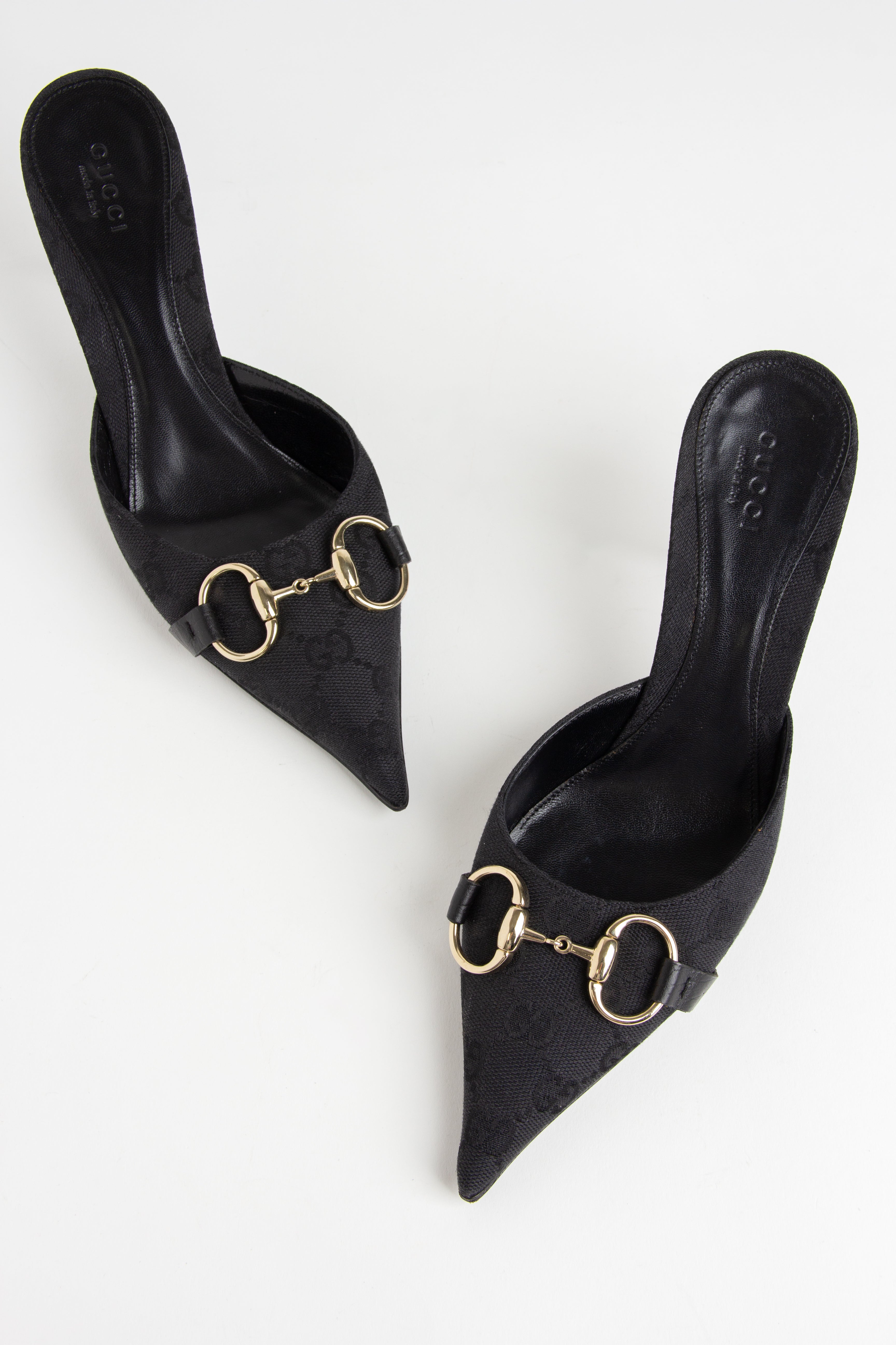 Gucci Black Canvas Monogram Horsebit Mules (IT 36)