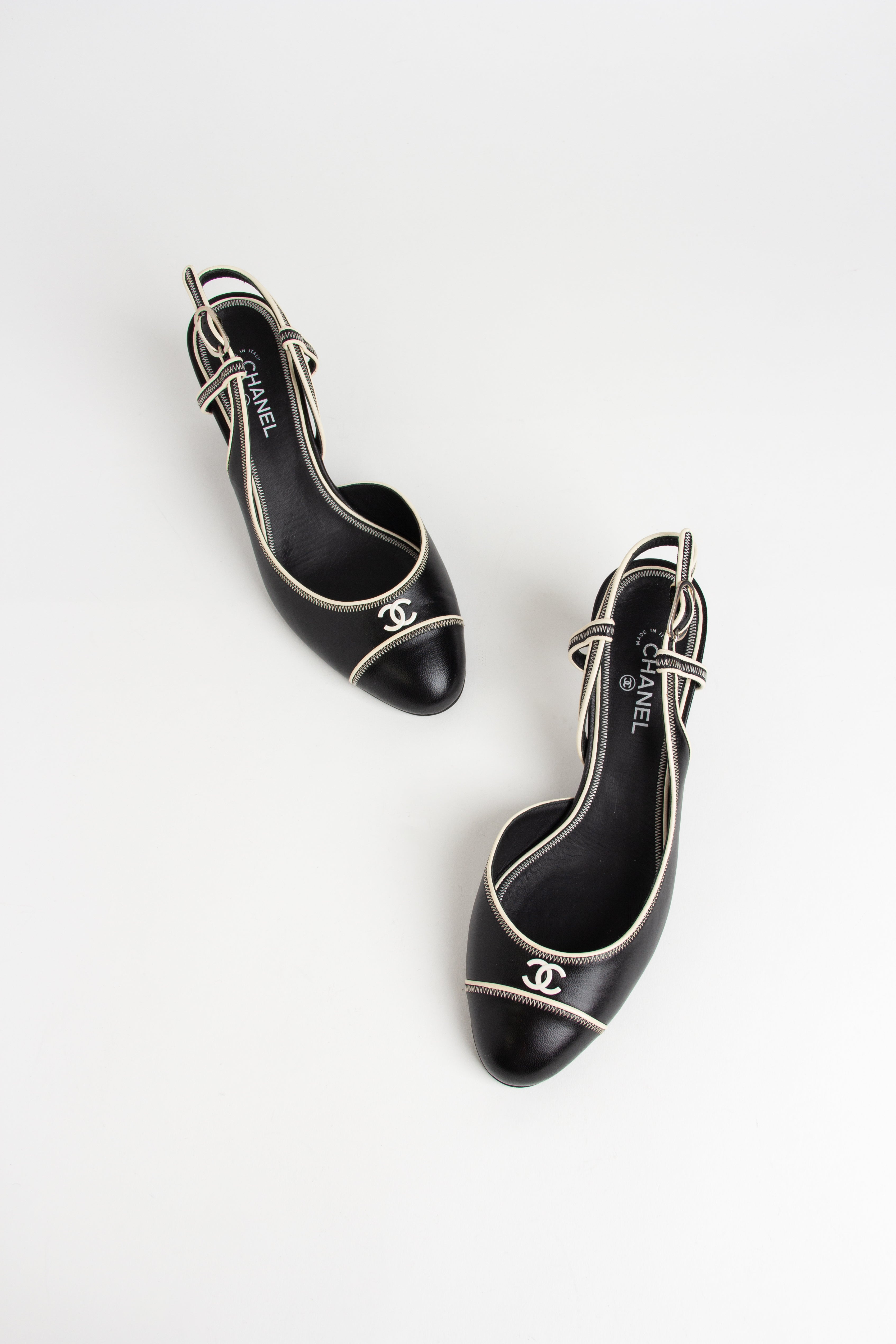 Rare Chanel Black + White CC Slingback Heels (IT 36.5)