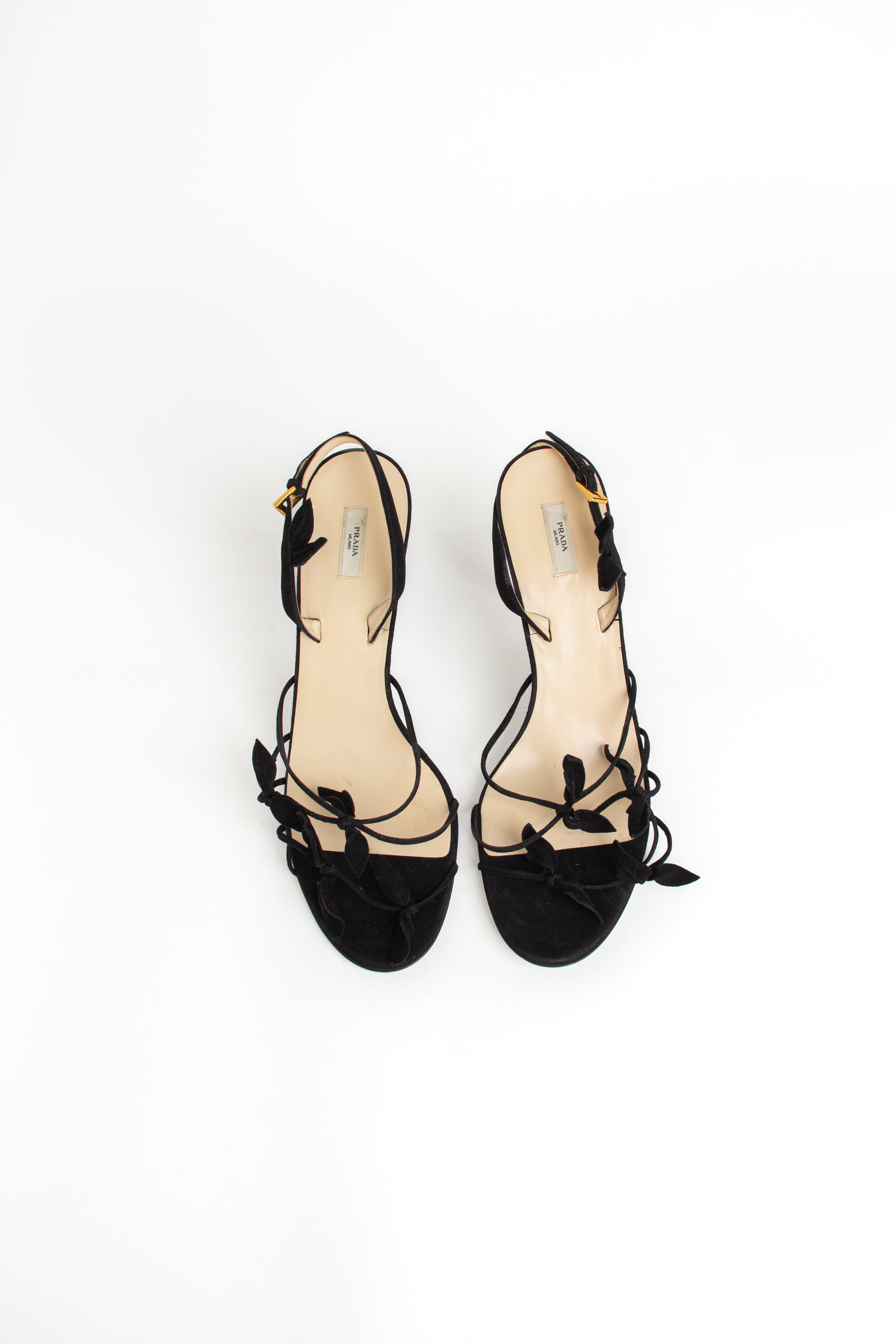 Prada Black Suede Floral Heels (IT 41)