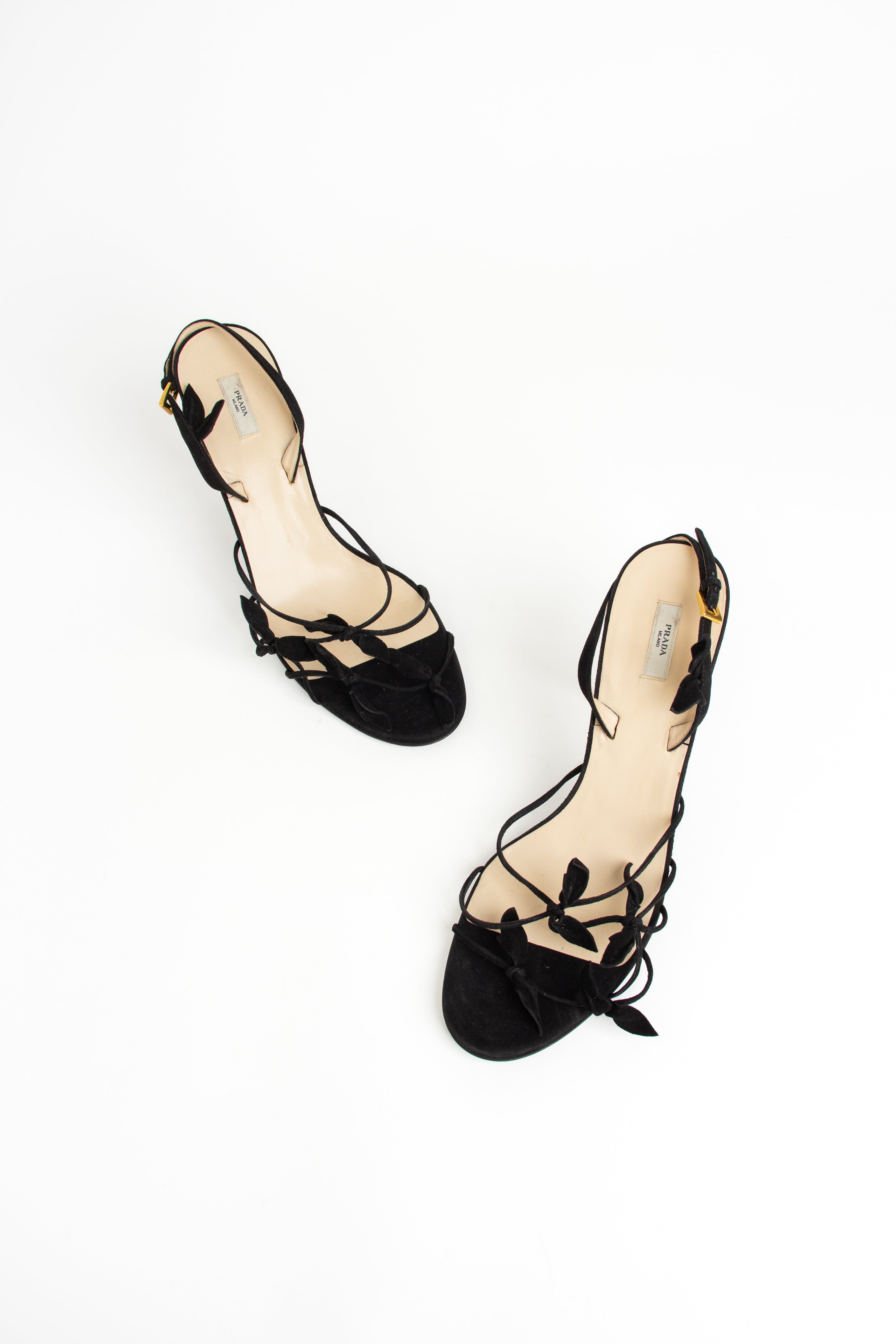 Prada Black Suede Floral Heels (IT 41)