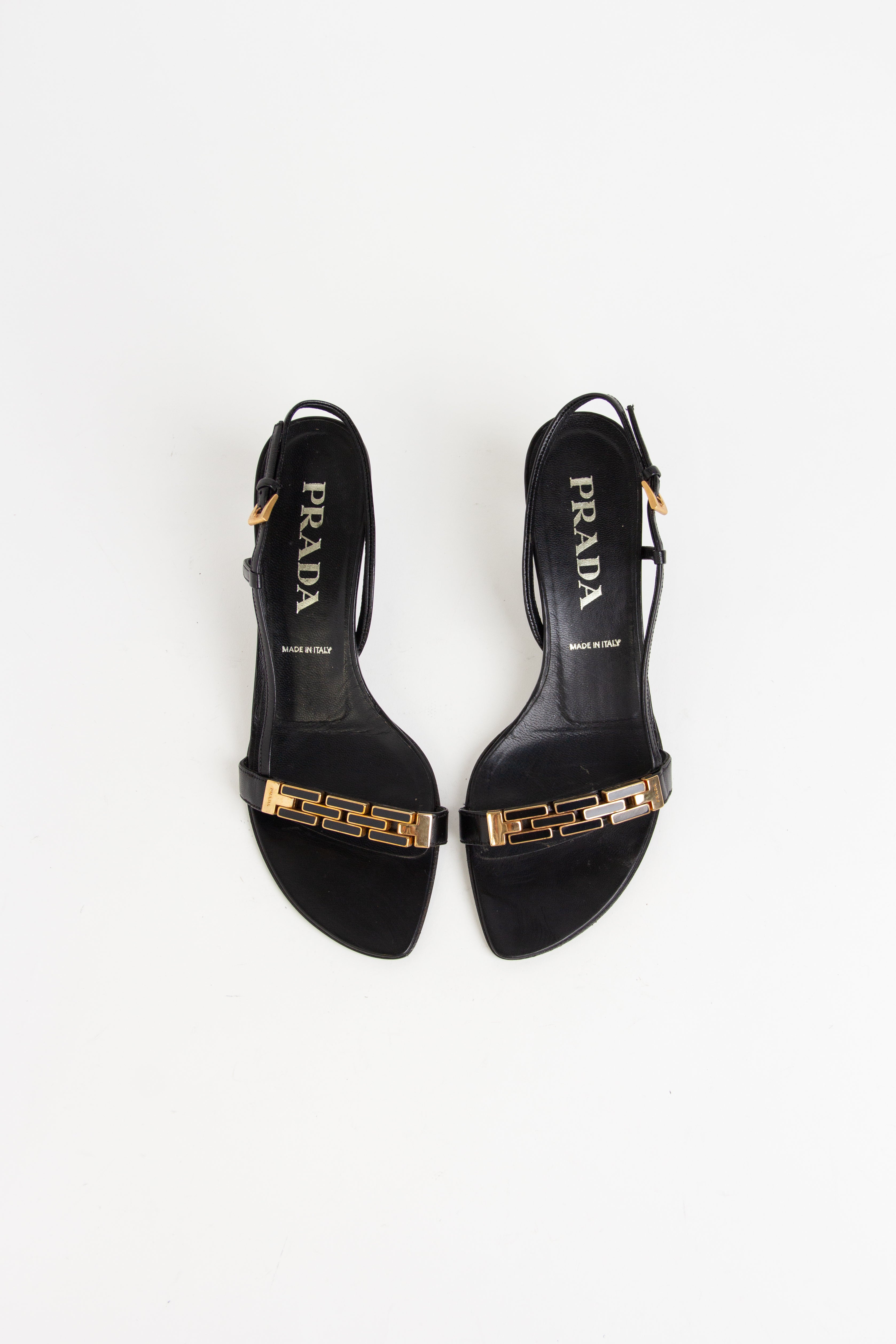 Prada Black + Gold Hardware Slingback Heels (IT 38)