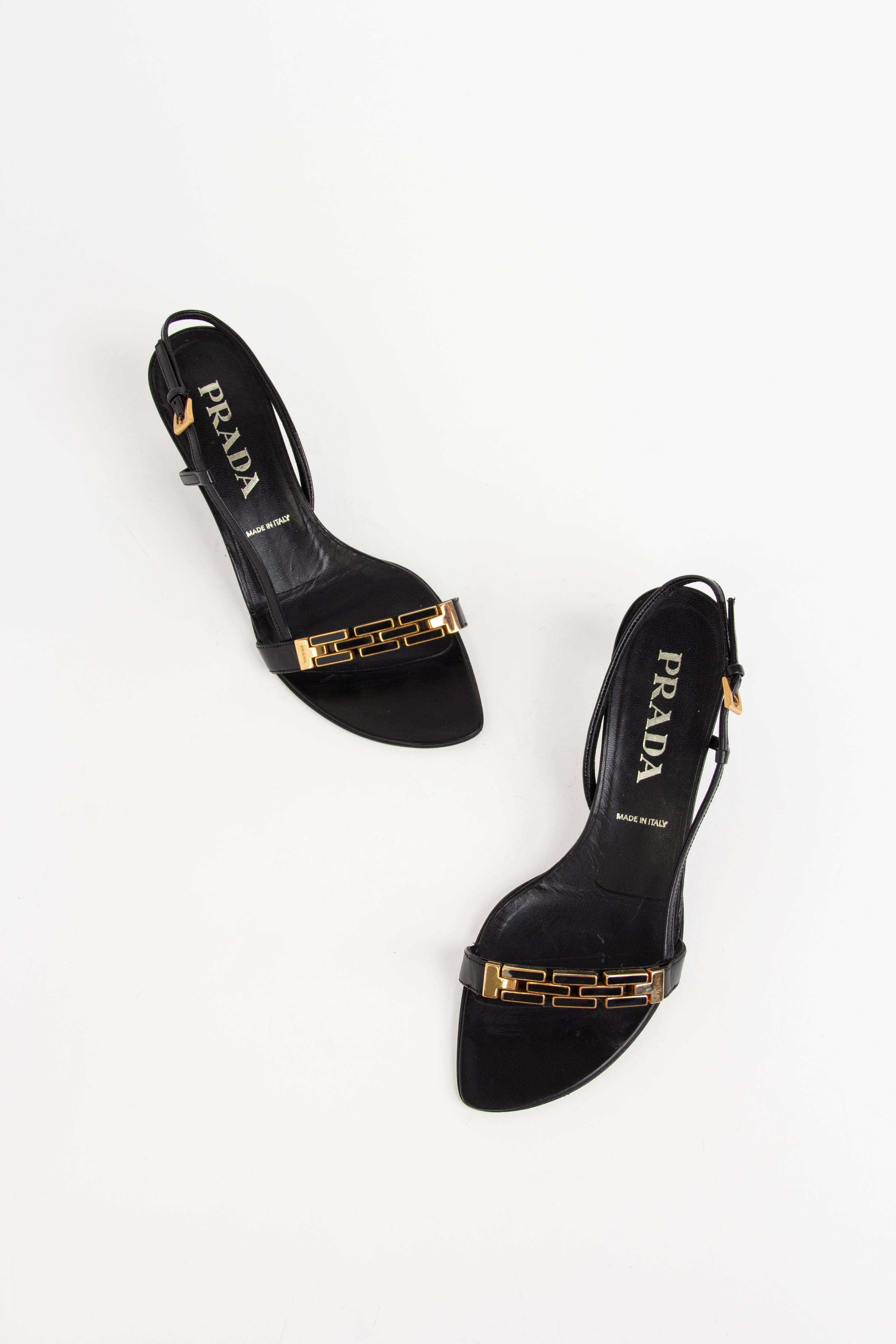 Prada Black + Gold Hardware Slingback Heels (IT 38)