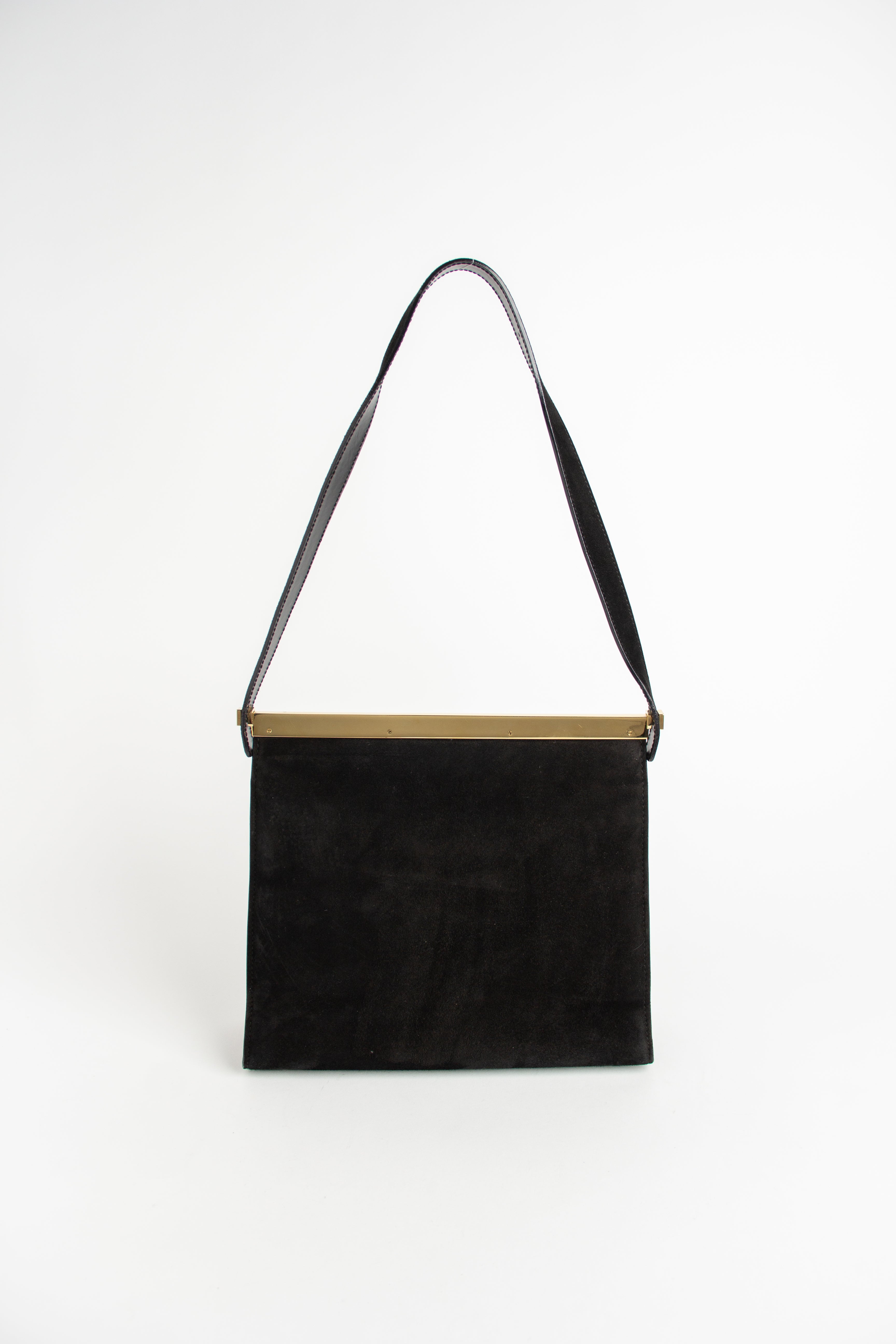 Gucci Vintage Black + Gold Suede Flap Bag