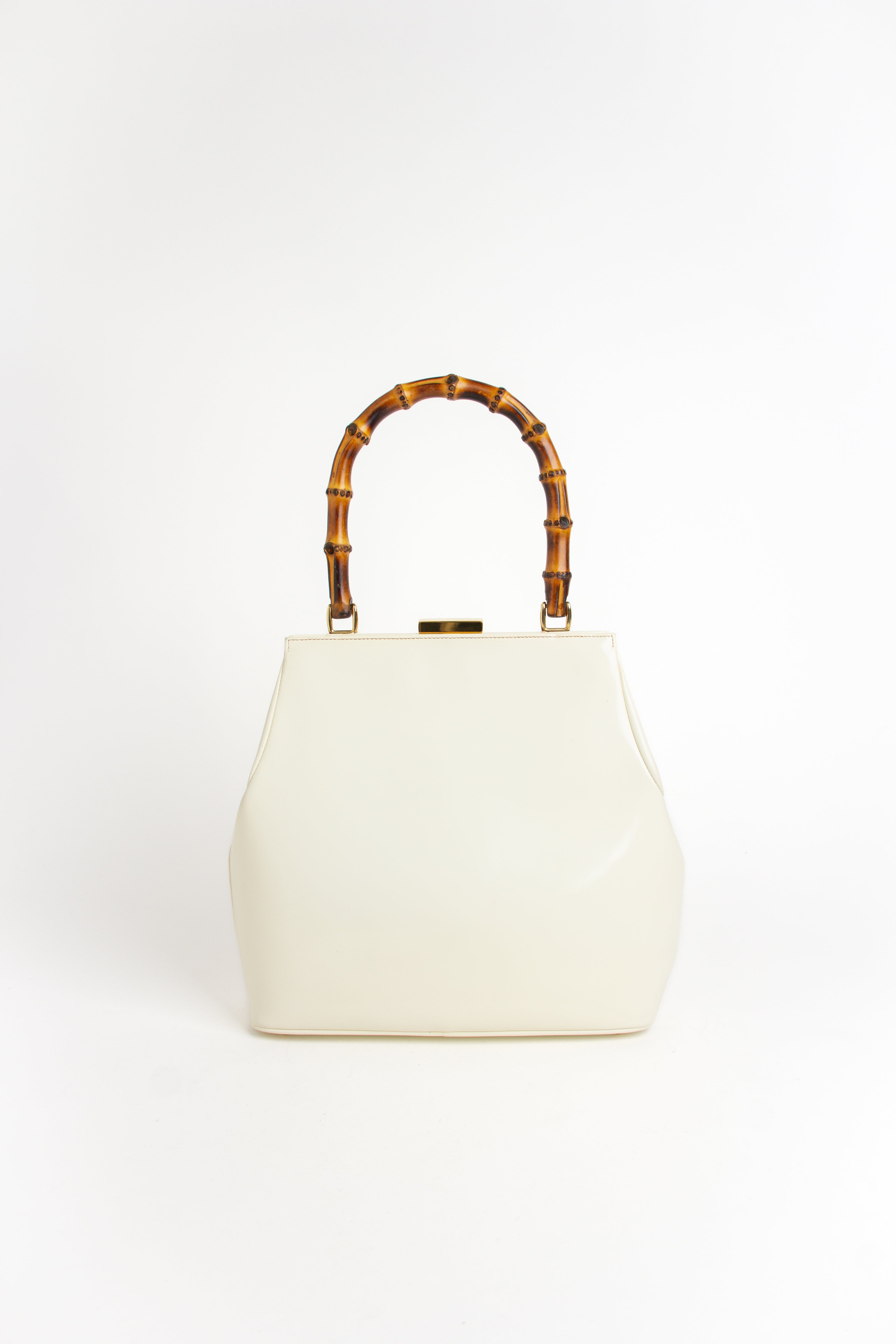Gucci Vintage Ivory Patent Bamboo Handle Bag