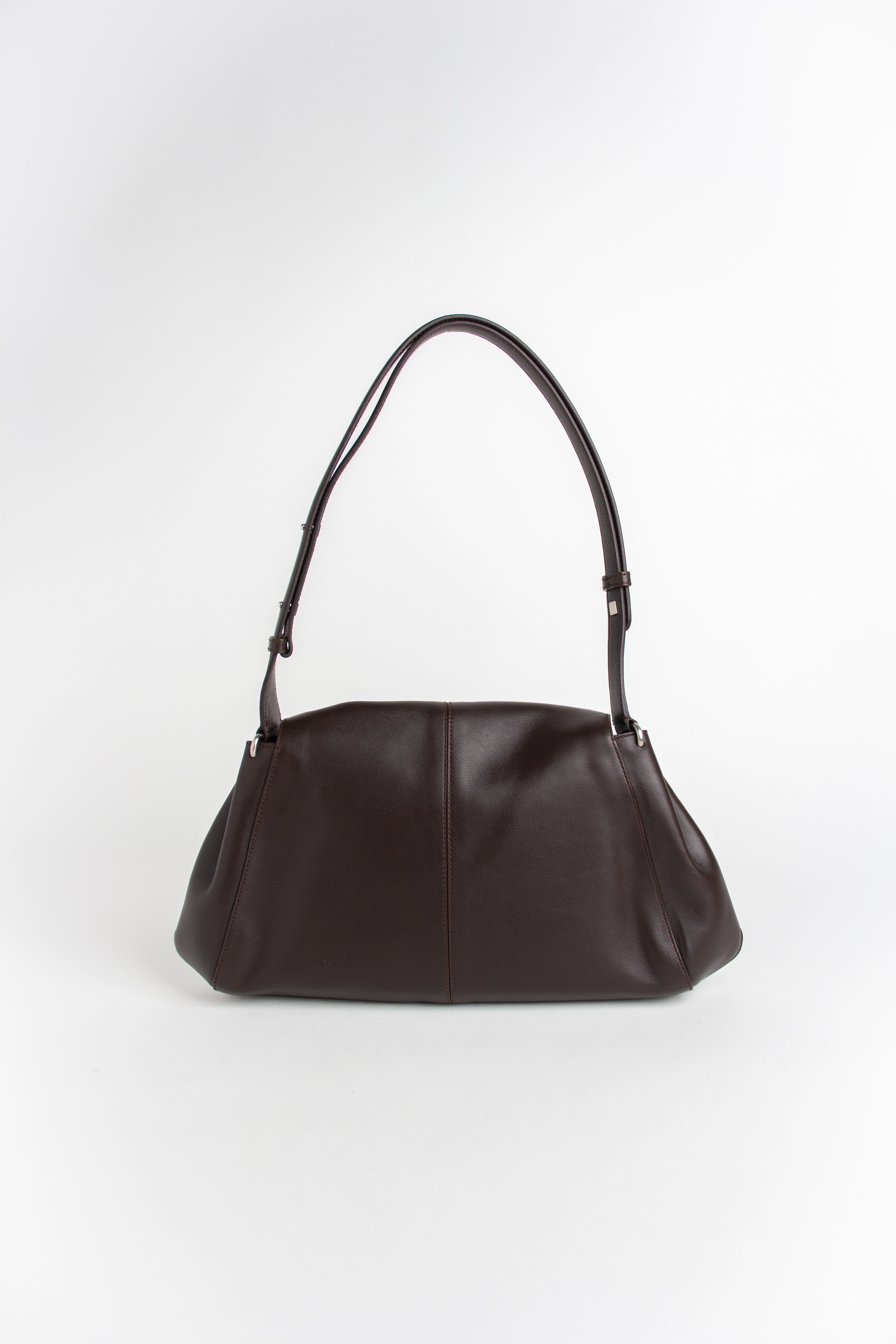 Salvatore Ferragamo Brown + Silver Gancini Shoulder Bag