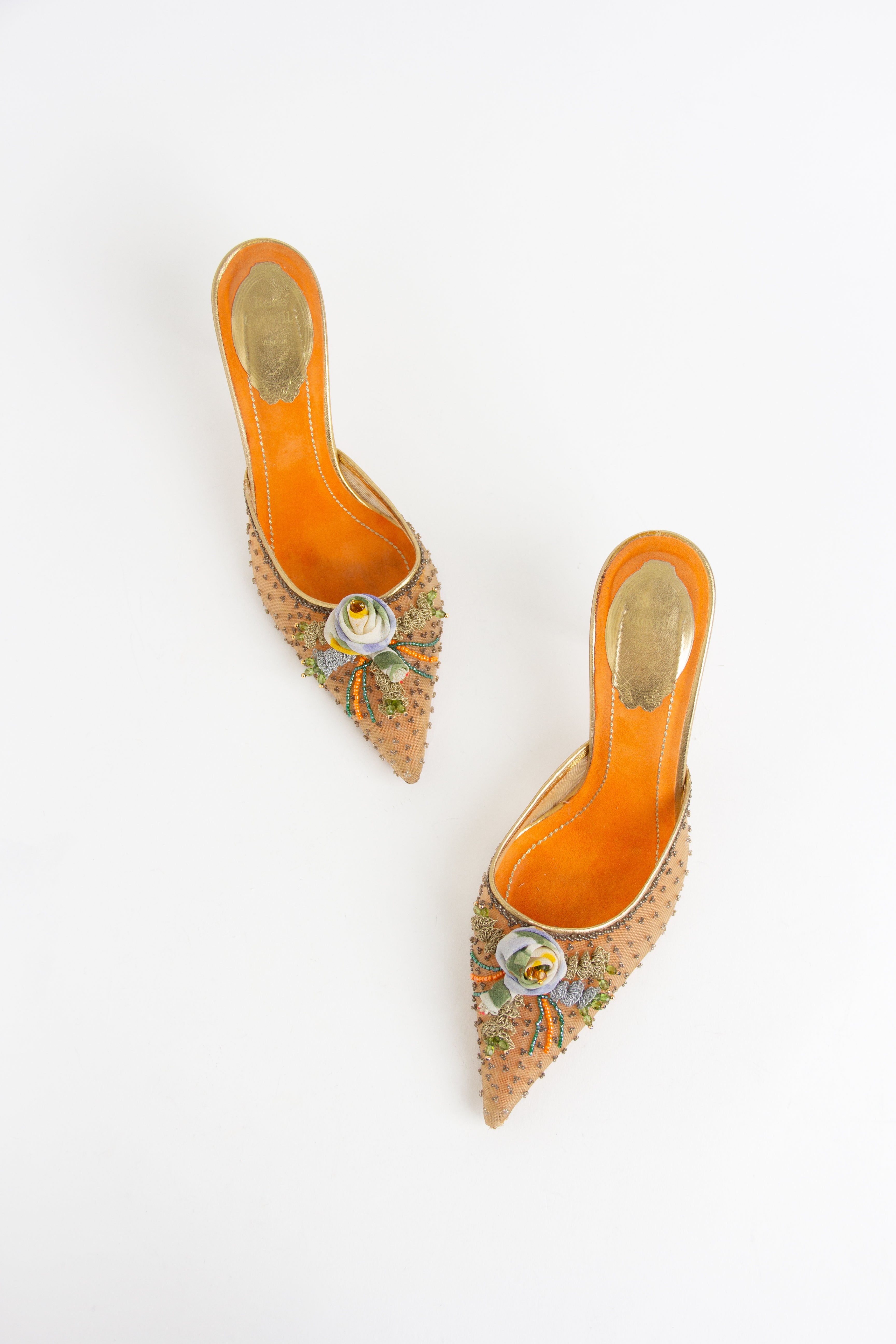 Rare Rene Caovilla Orange Rose Mules (IT 37)