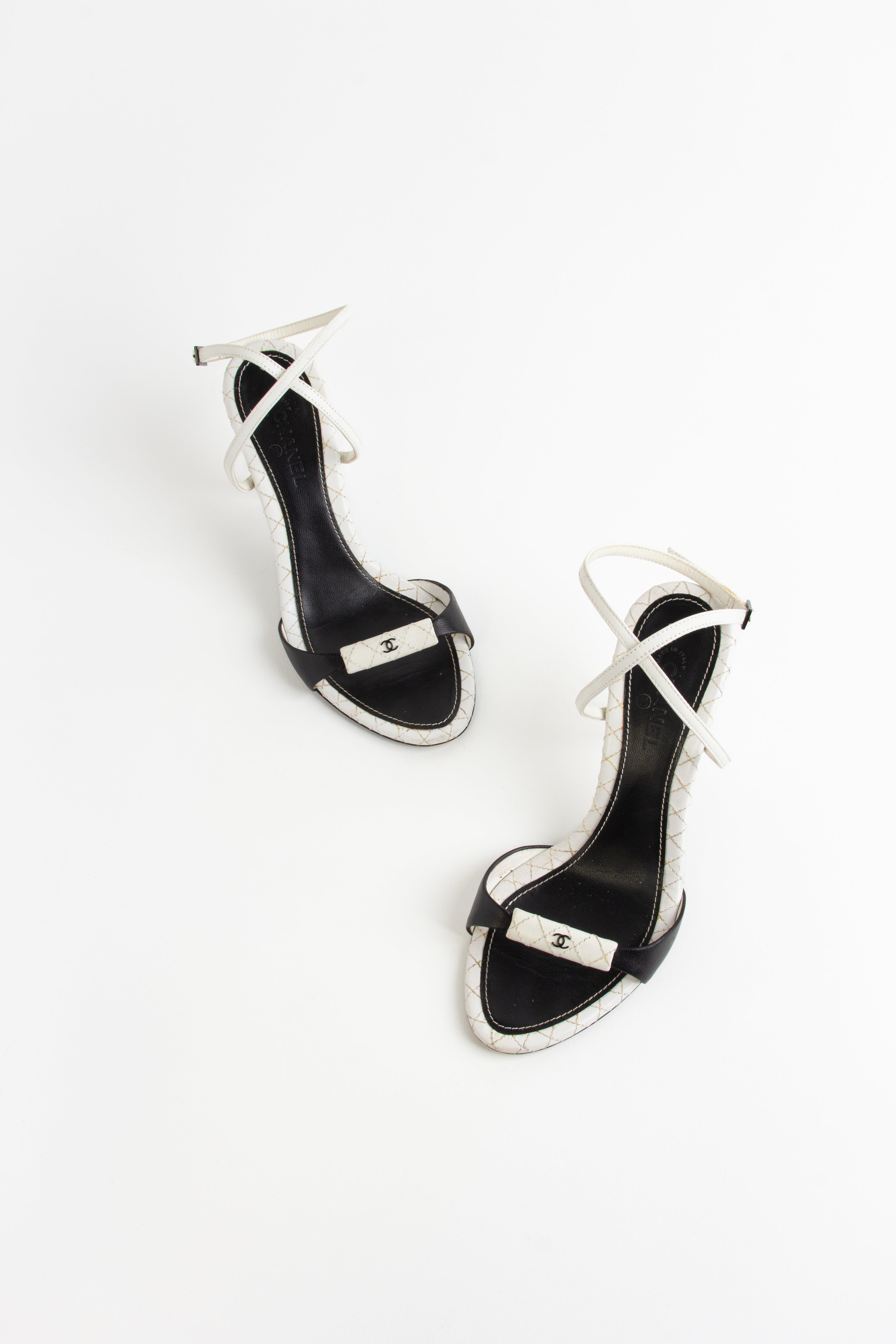 Rare Chanel White + Black CC Open Toe Heels (IT 35.5)