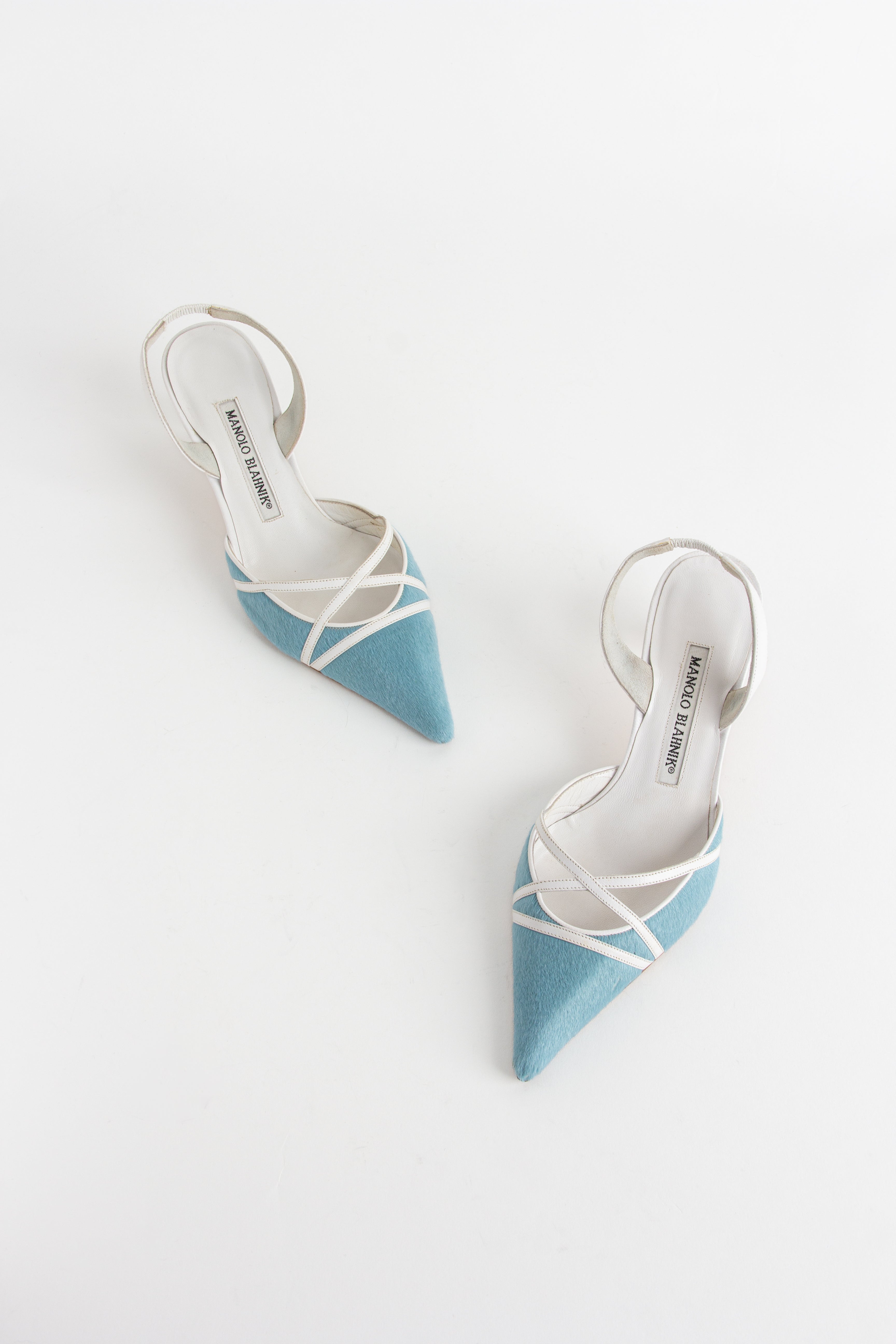 Manolo Blahnik Blue Pony Hair Slingback Heels (IT 35.5)