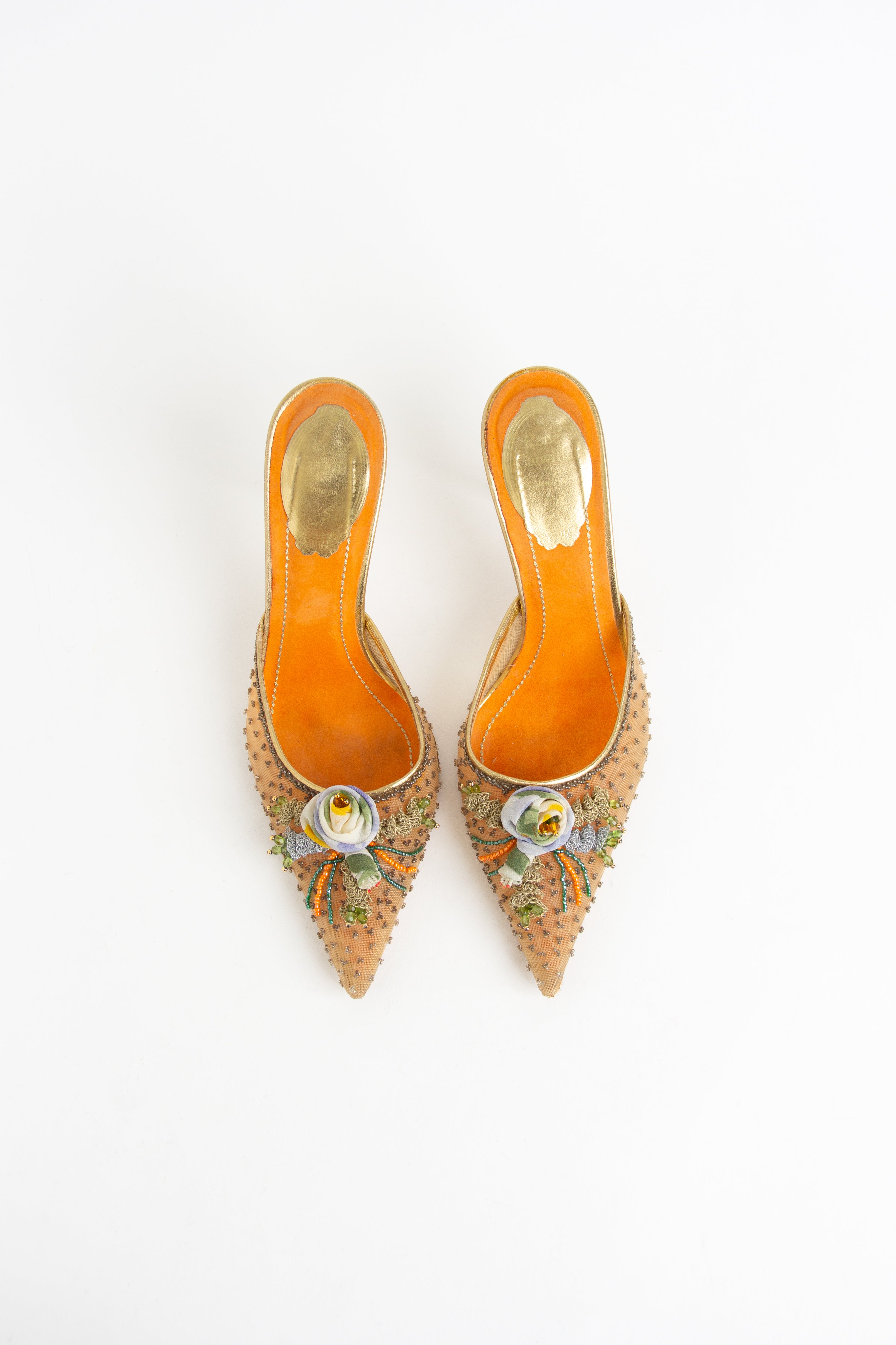 Rare Rene Caovilla Orange Rose Mules (IT 37)