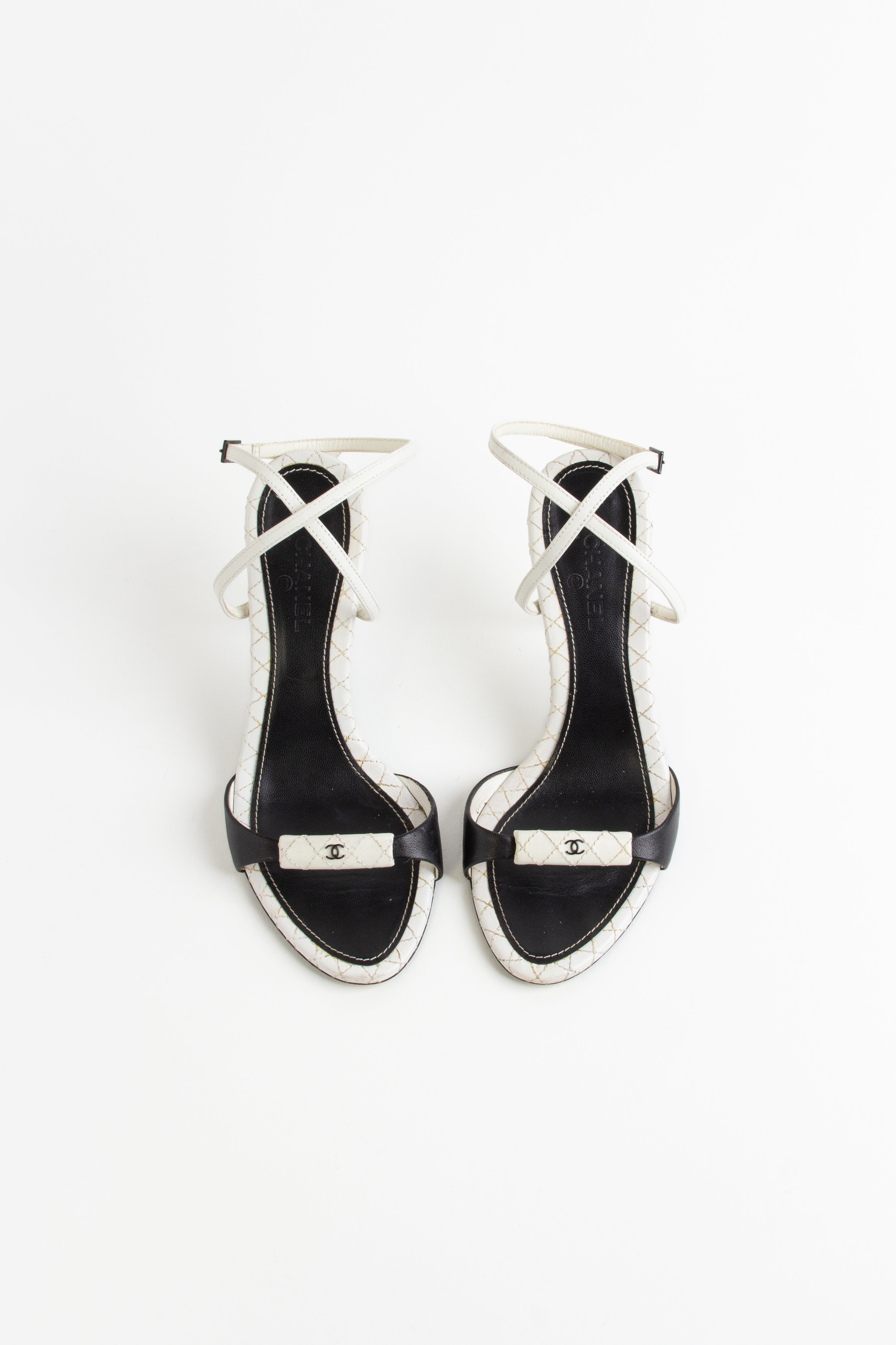 Rare Chanel White + Black CC Open Toe Heels (IT 35.5)