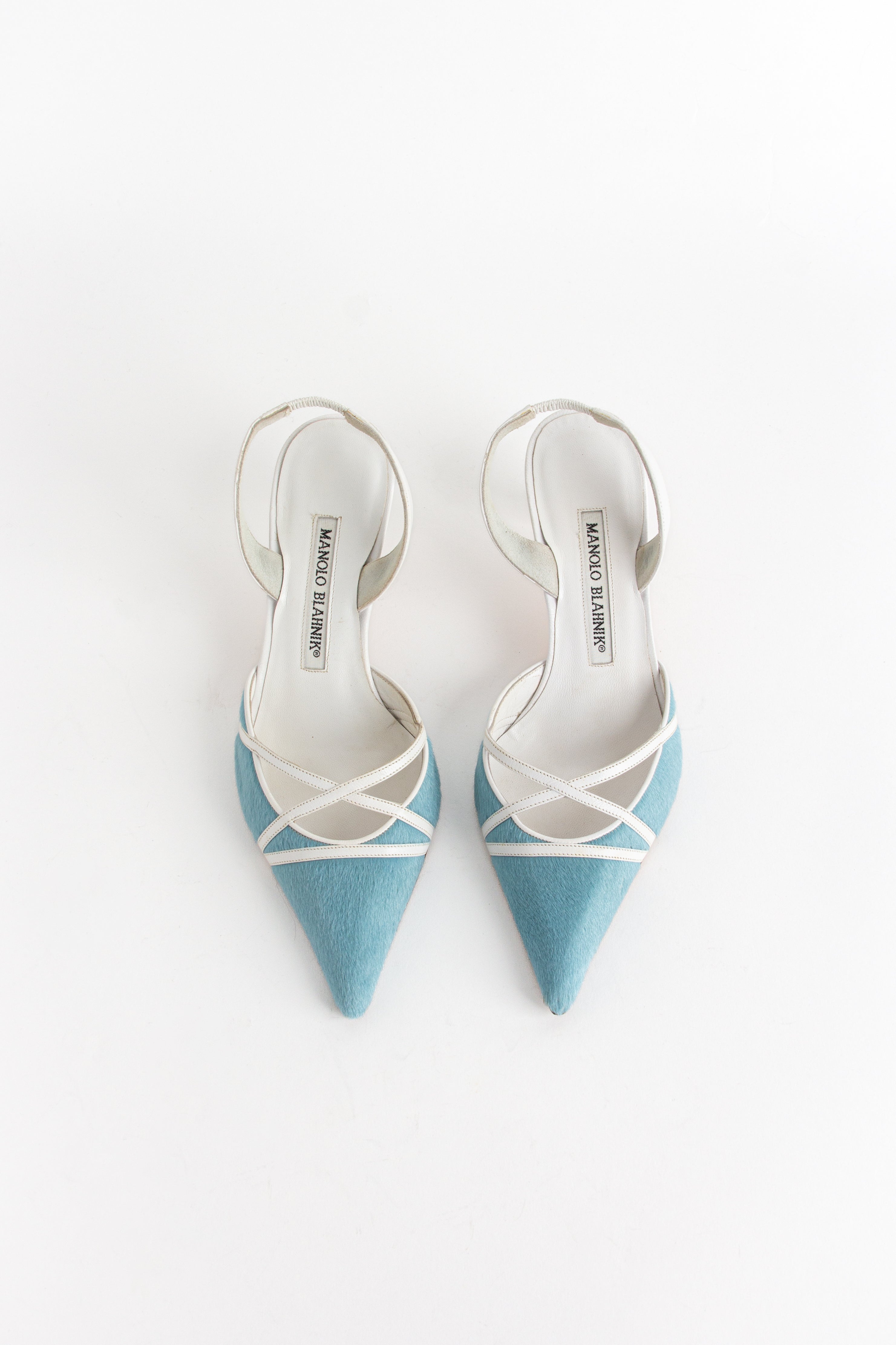 Manolo Blahnik Blue Pony Hair Slingback Heels (IT 35.5)
