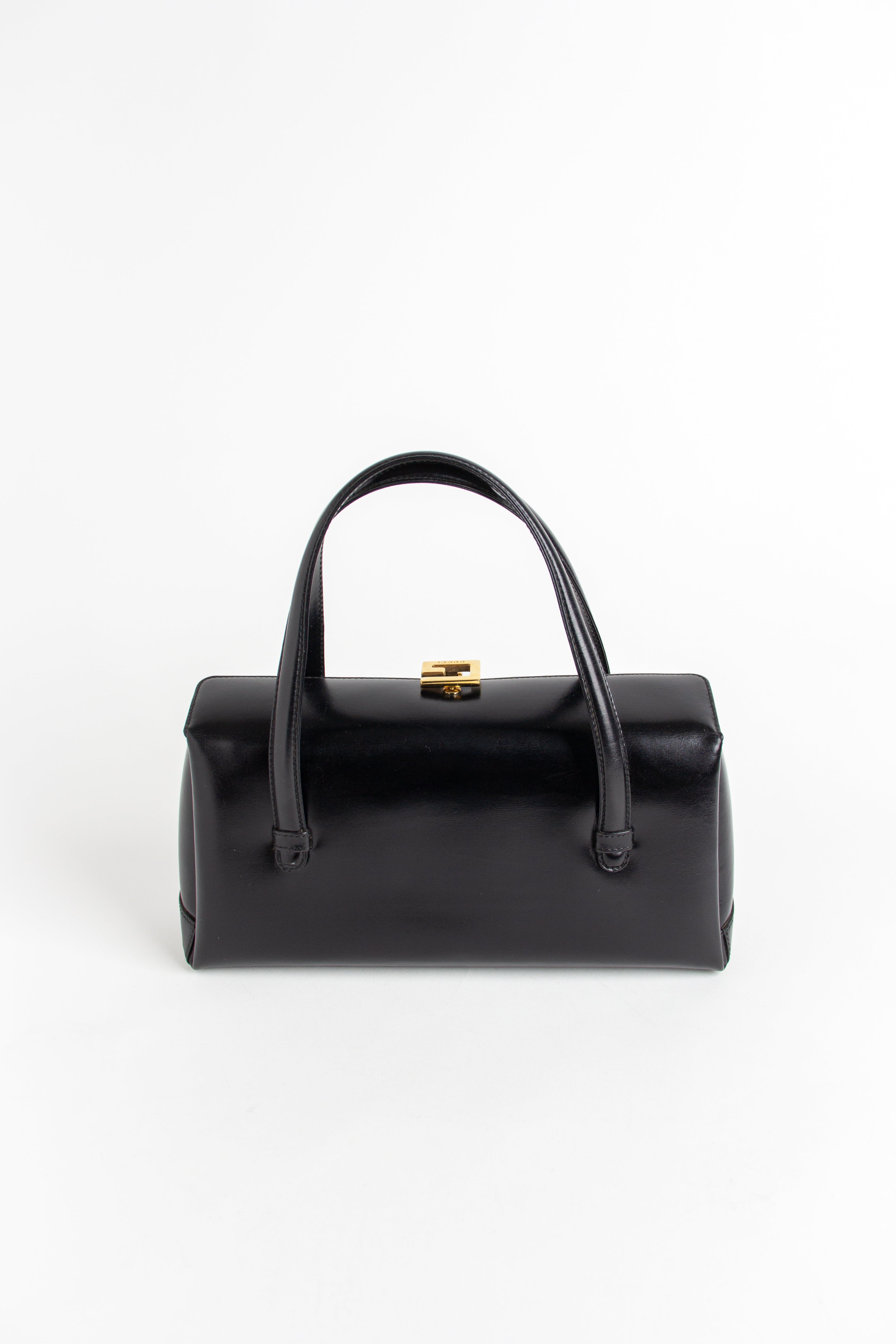 Gucci Vintage Black Top Handle G Clasp Bag