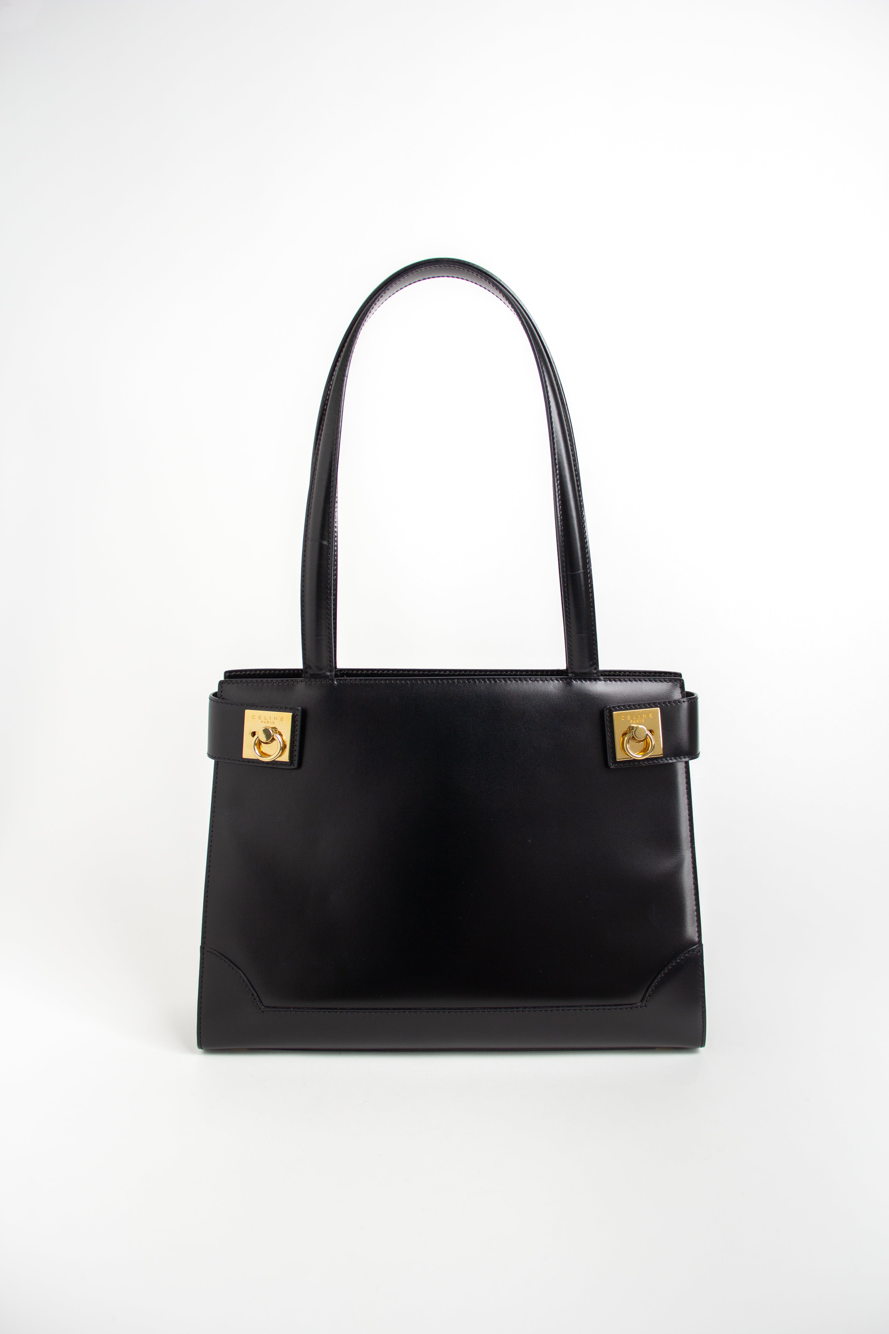 Celine Black + Gold Gancini Shoulder Bag