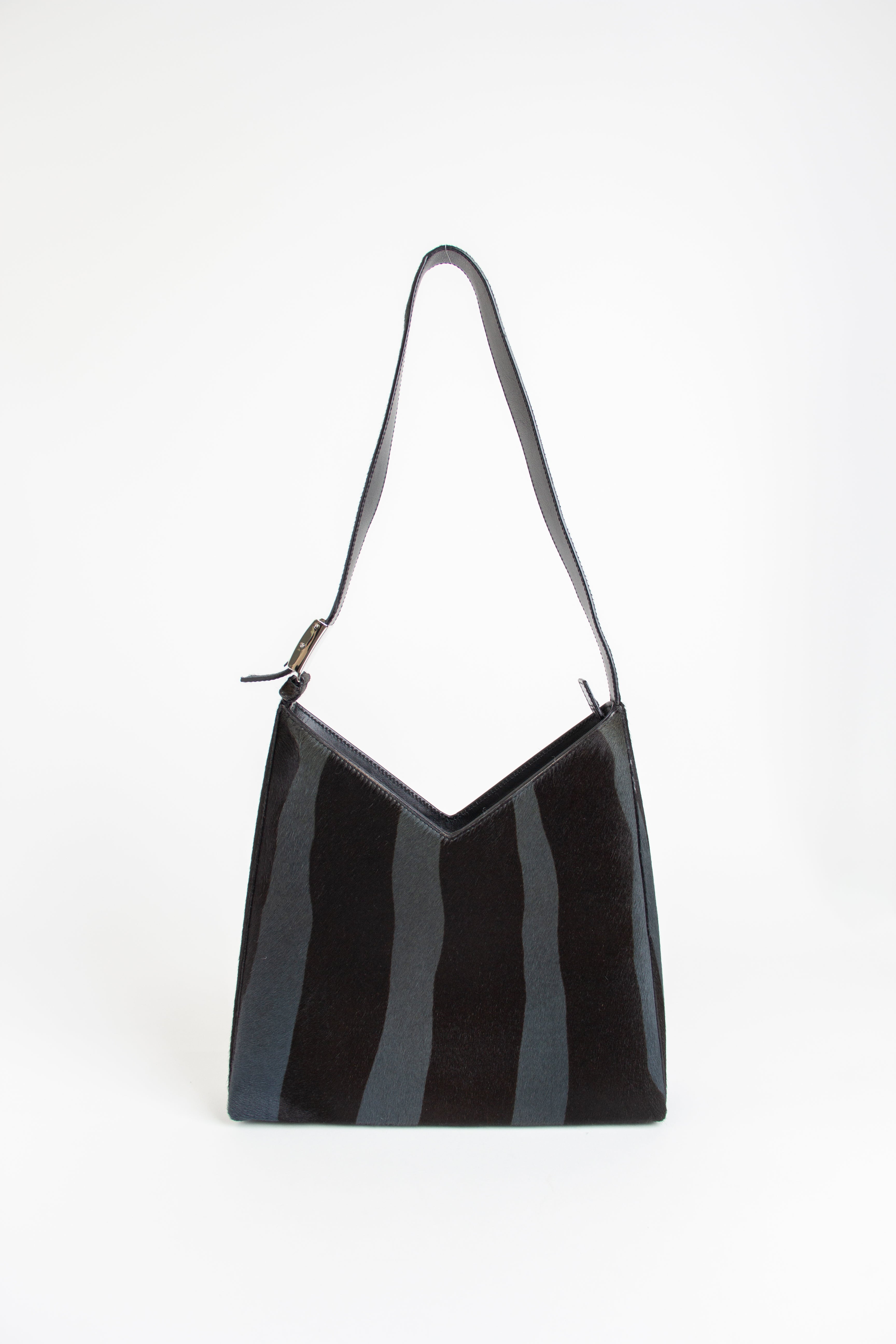 Salvatore Ferragamo Blue + Black Zebra Pony Hair Shoulder Bag