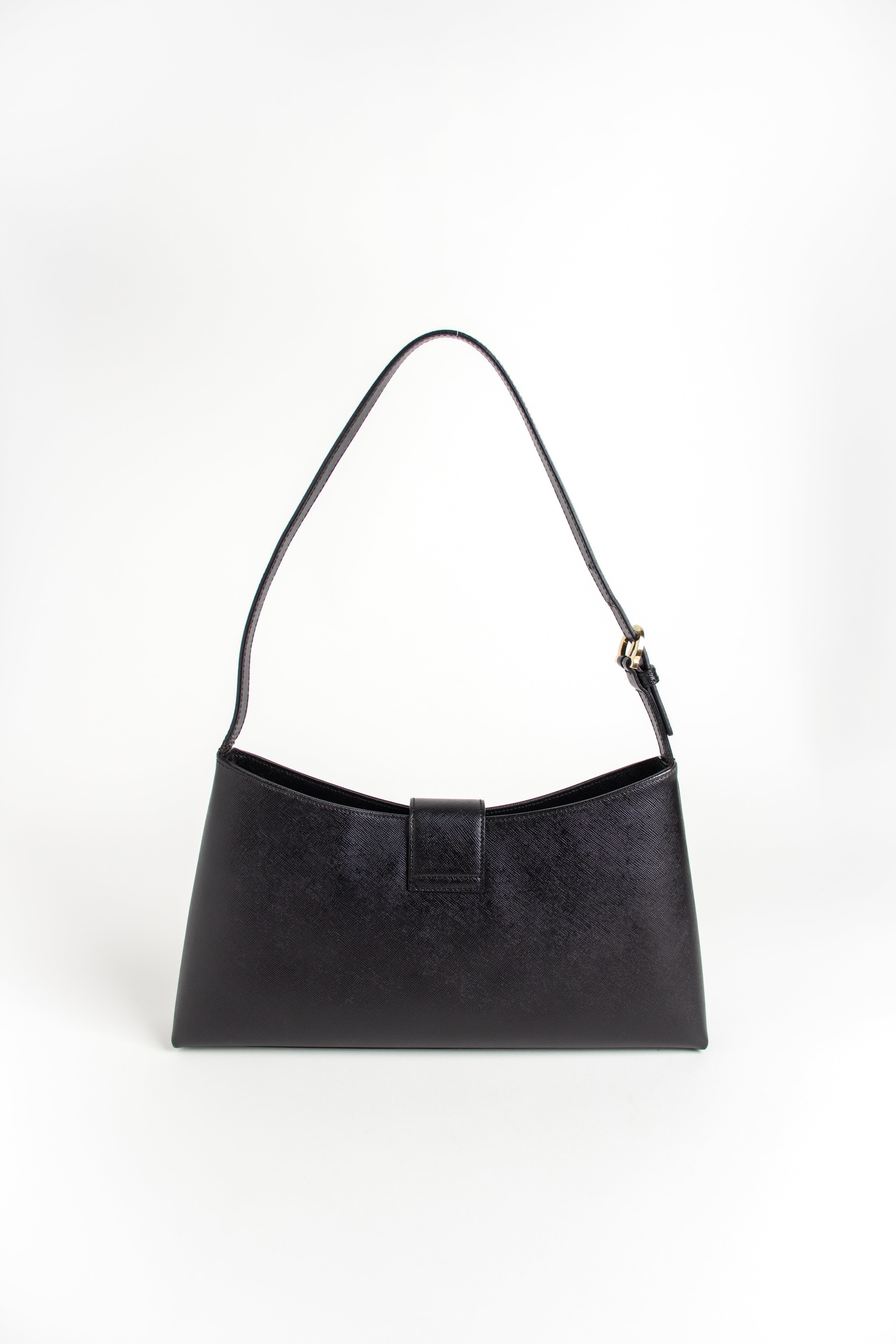 Salvatore Ferragamo Black Saffiano Leather Gancini Shoulder Bag