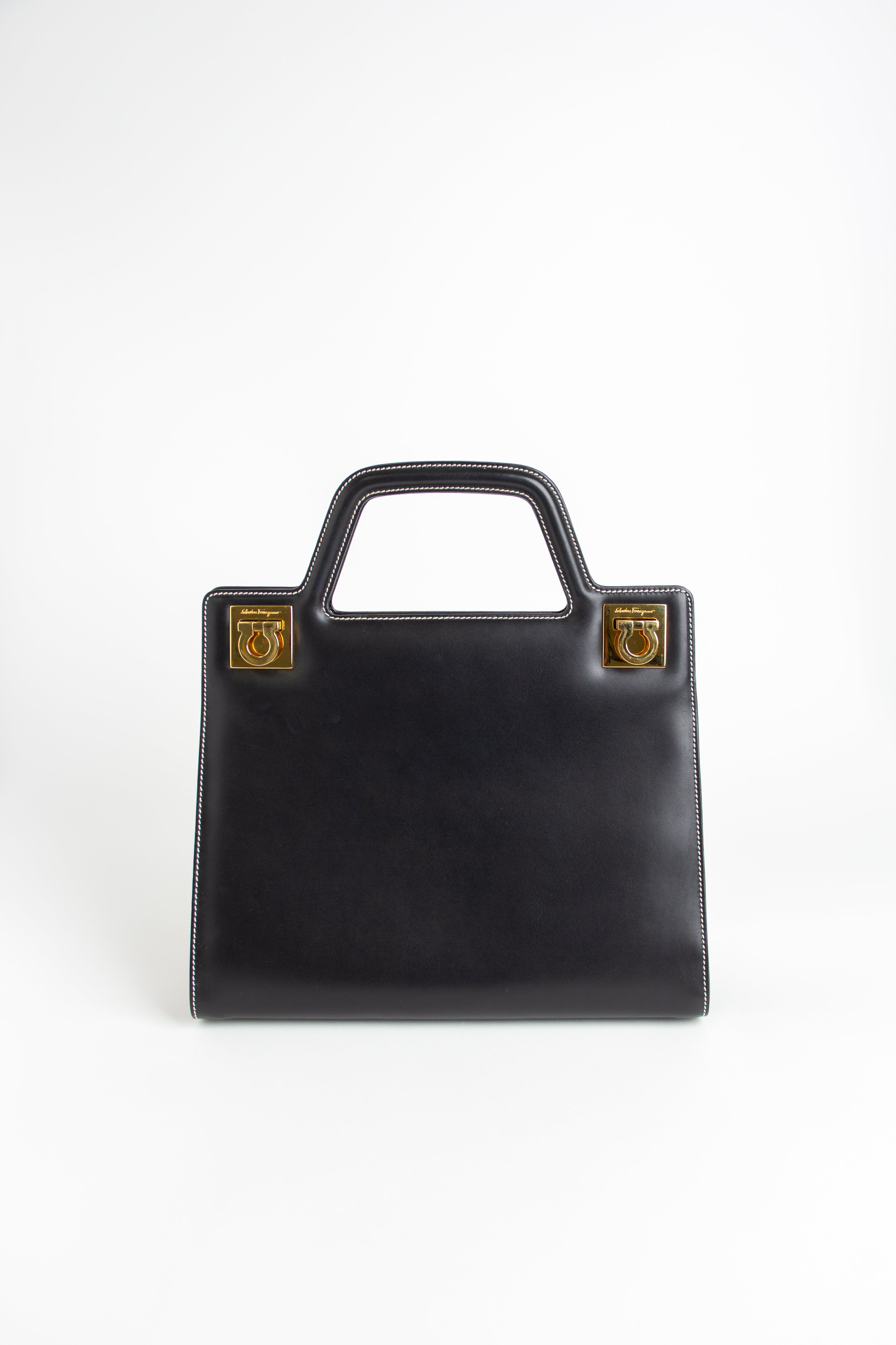 Salvatore Ferragamo Black Contrast Stitch Gancini Bag