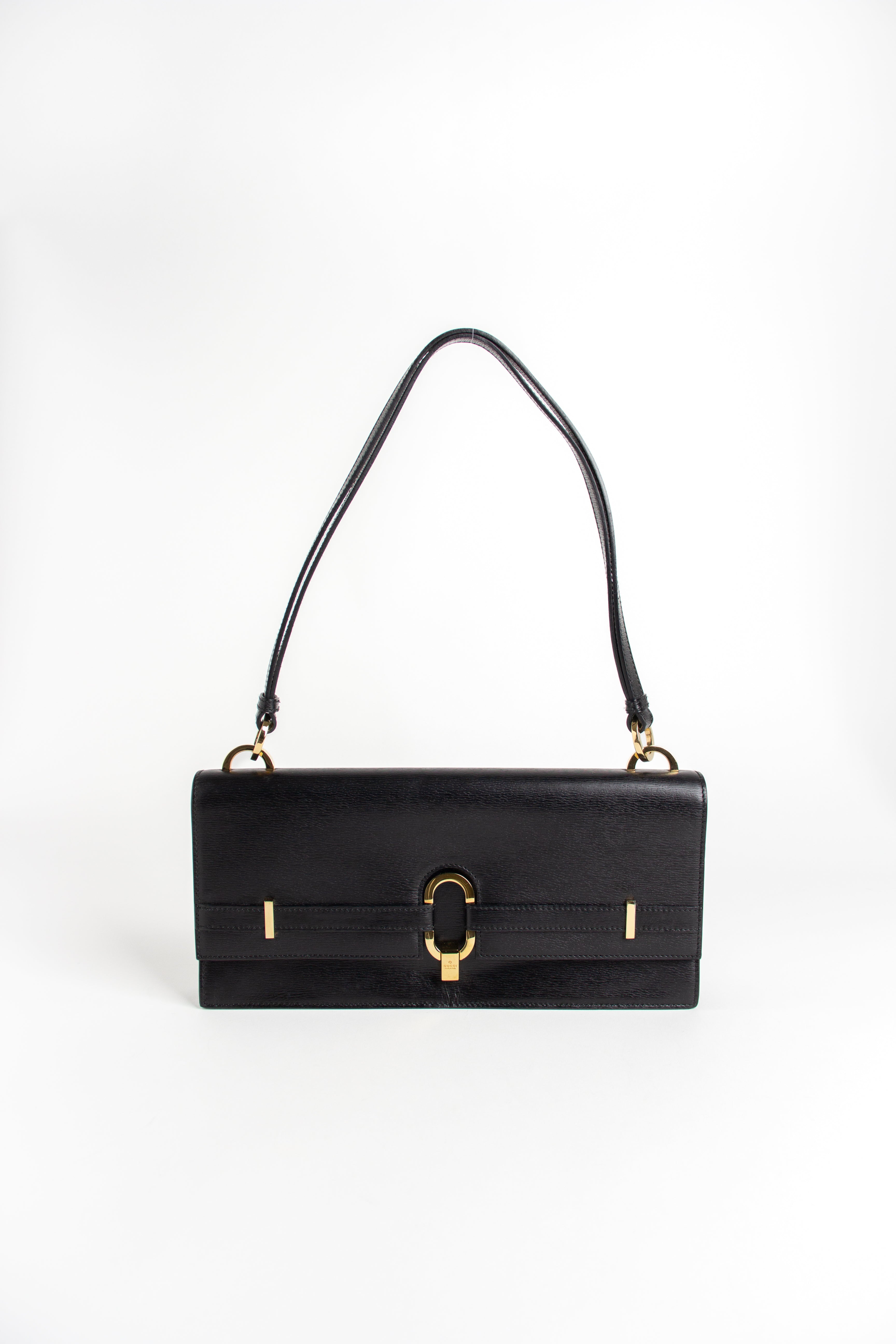 Gucci Black + Gold Flap Shoulder Bag