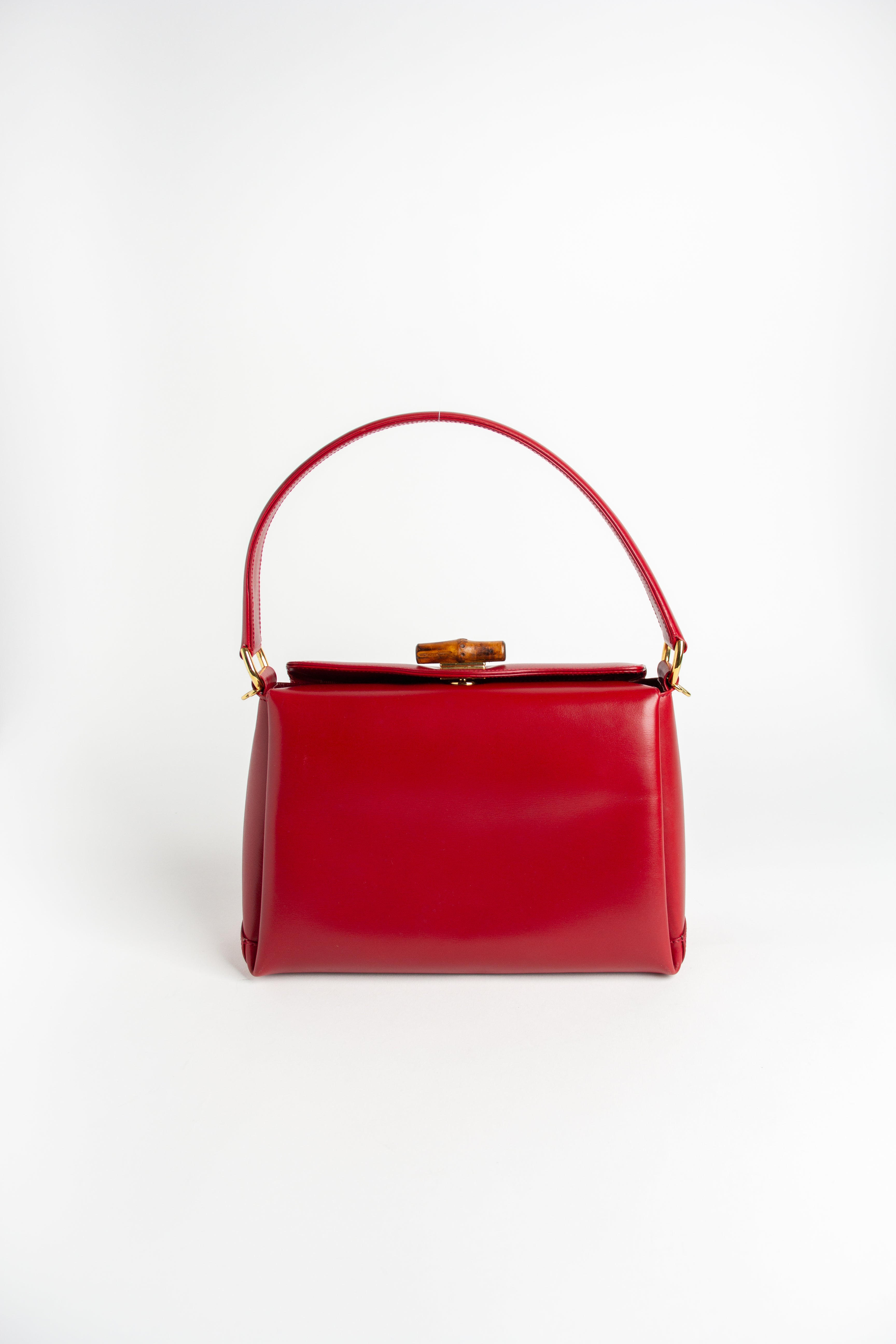 Gucci Vintage Red Bamboo Turnlock Bag