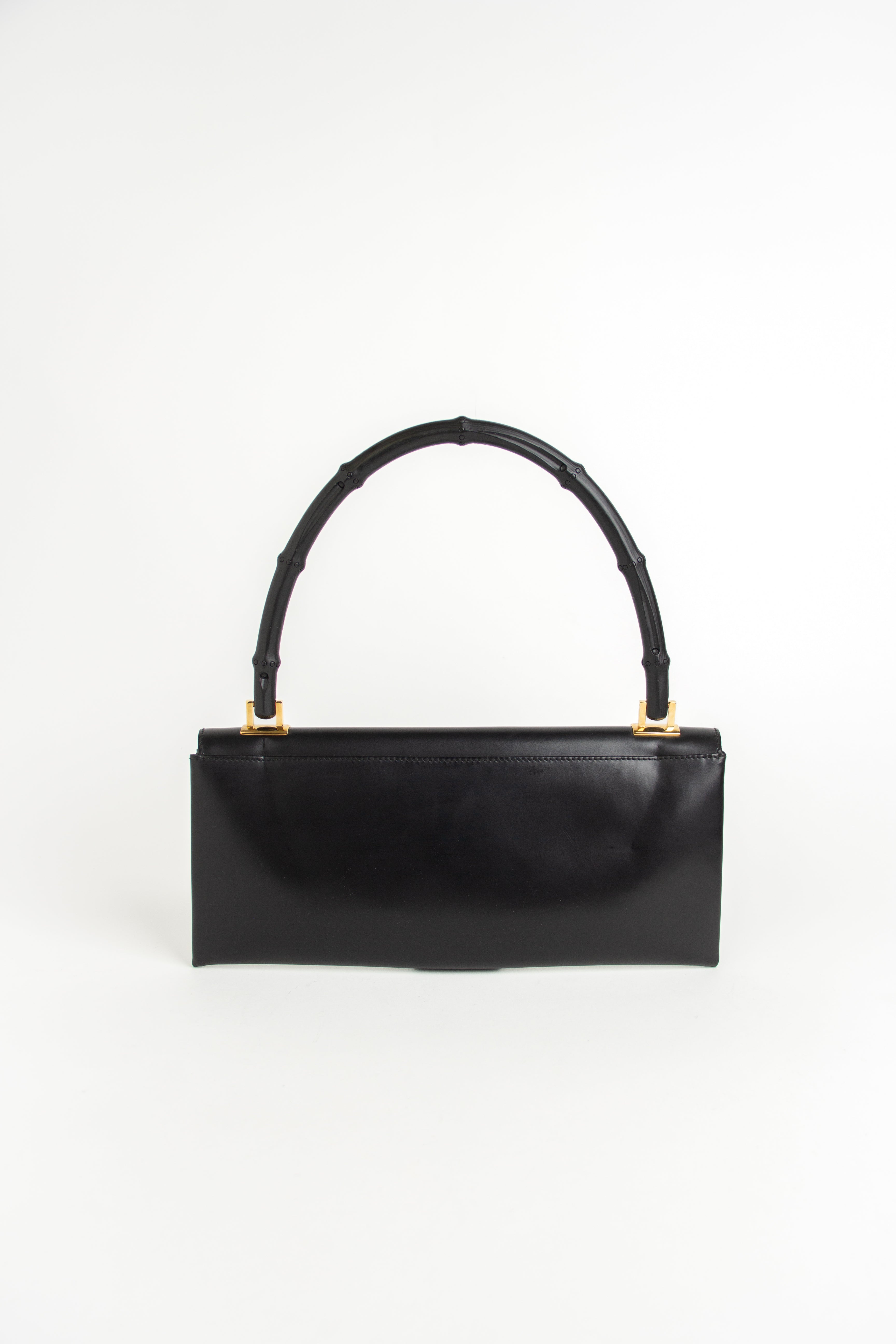 Gucci Black Leather Bamboo Handle Bag
