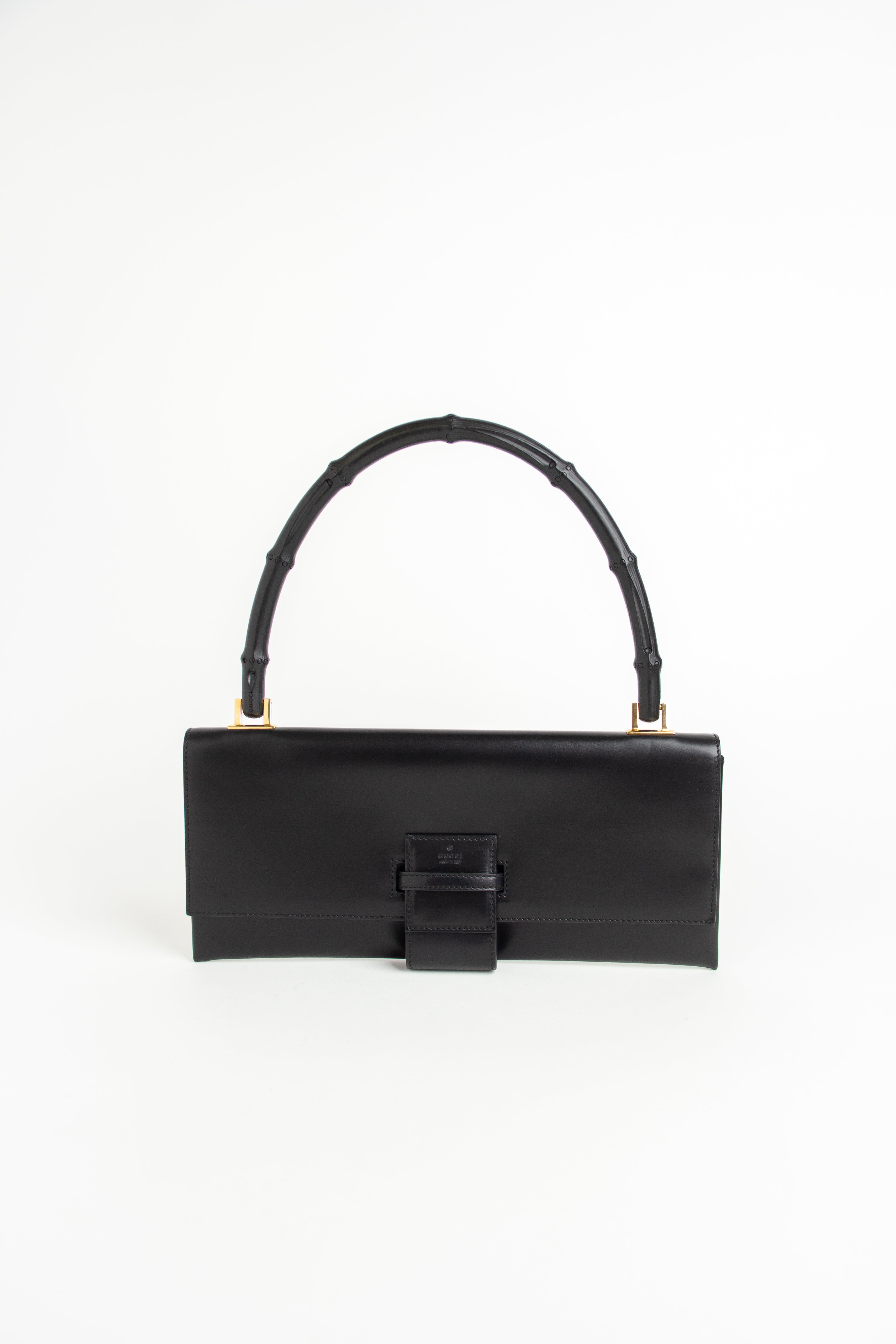 Gucci Black Leather Bamboo Handle Bag