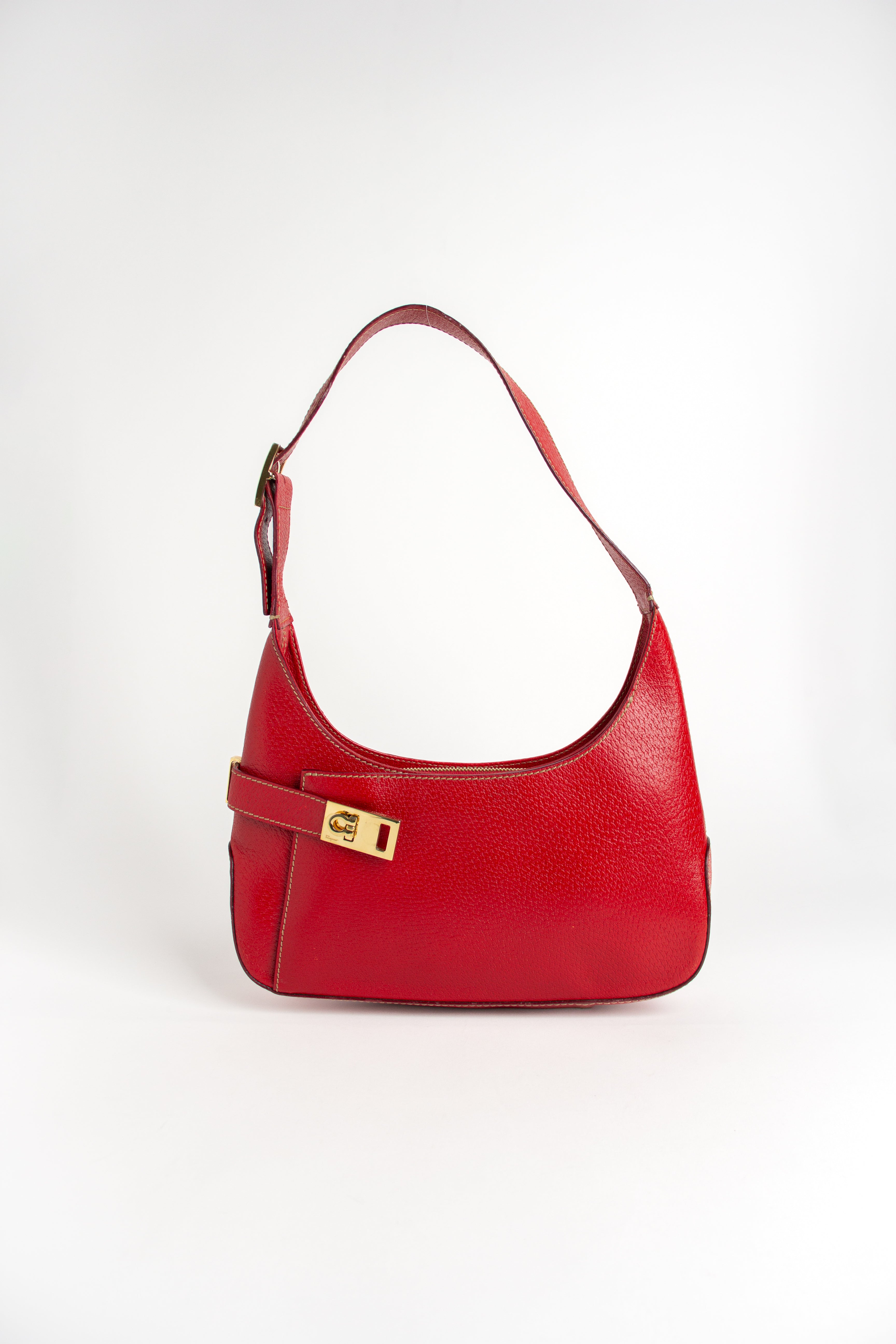Salvatore Ferragamo Red Leather Gancini Shoulder Bag
