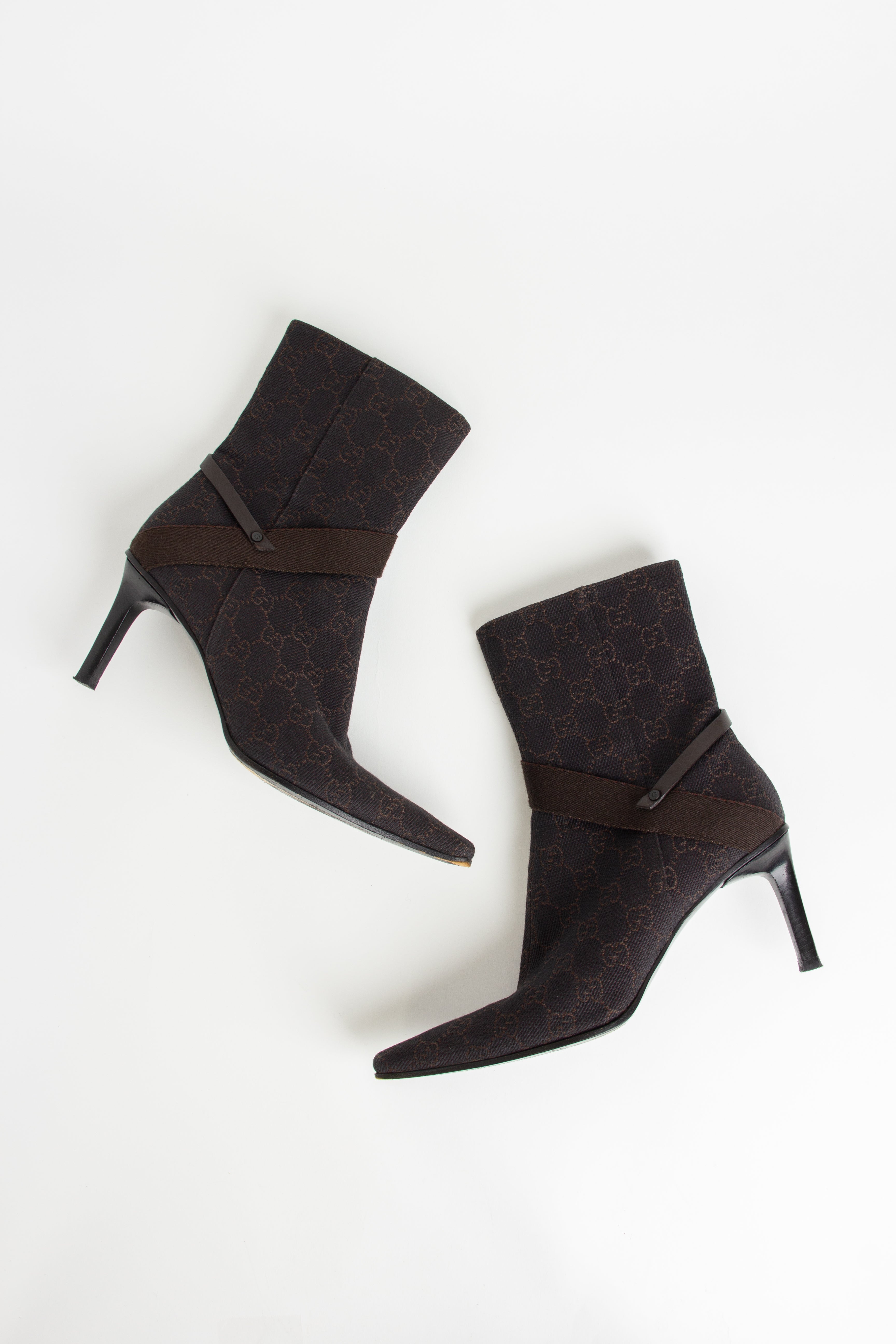 Gucci Dark Brown Canvas Monogram Ankle Boots (IT 38)