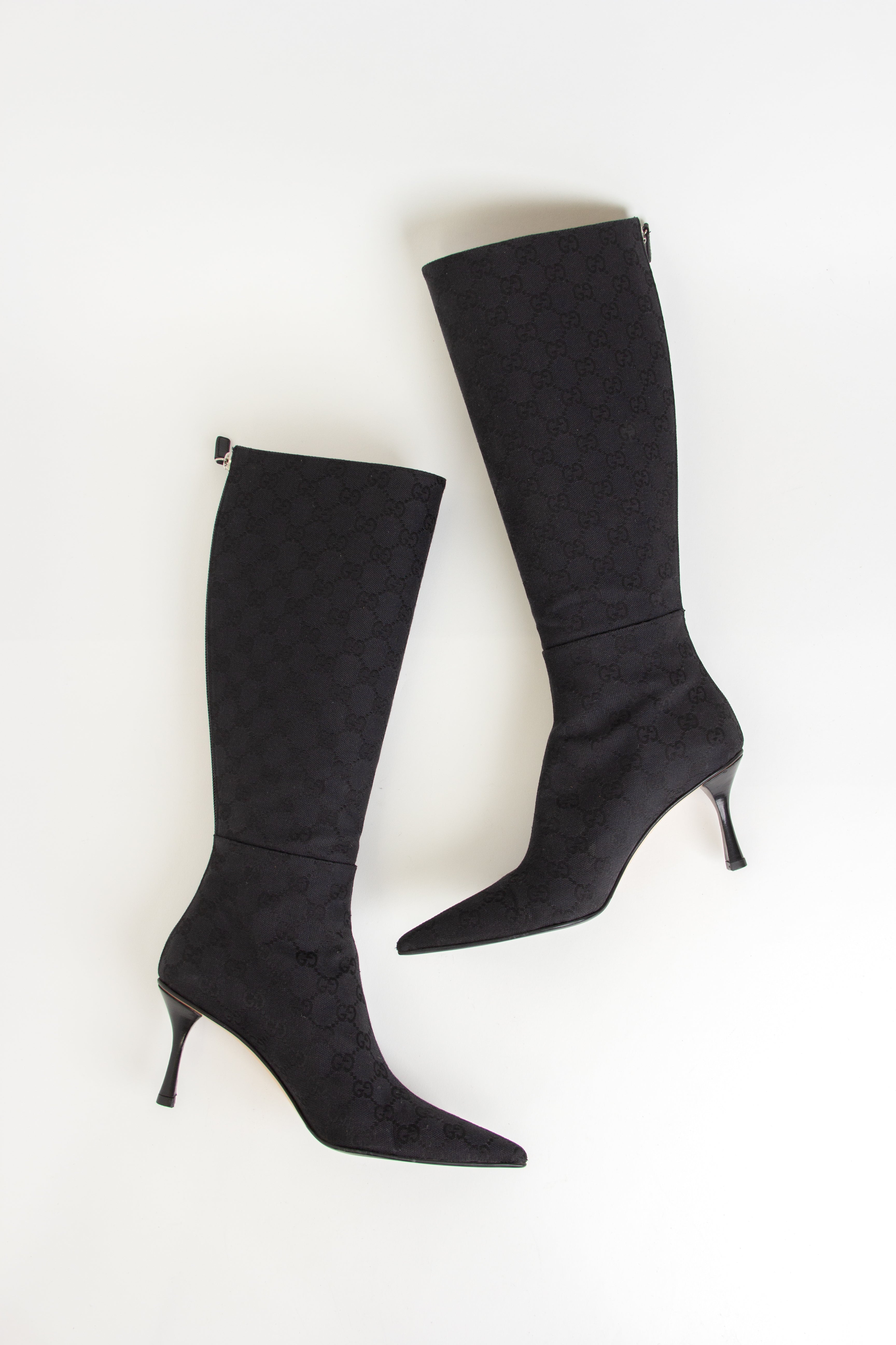 Gucci Black Monogram Canvas Boots (IT 37.5)