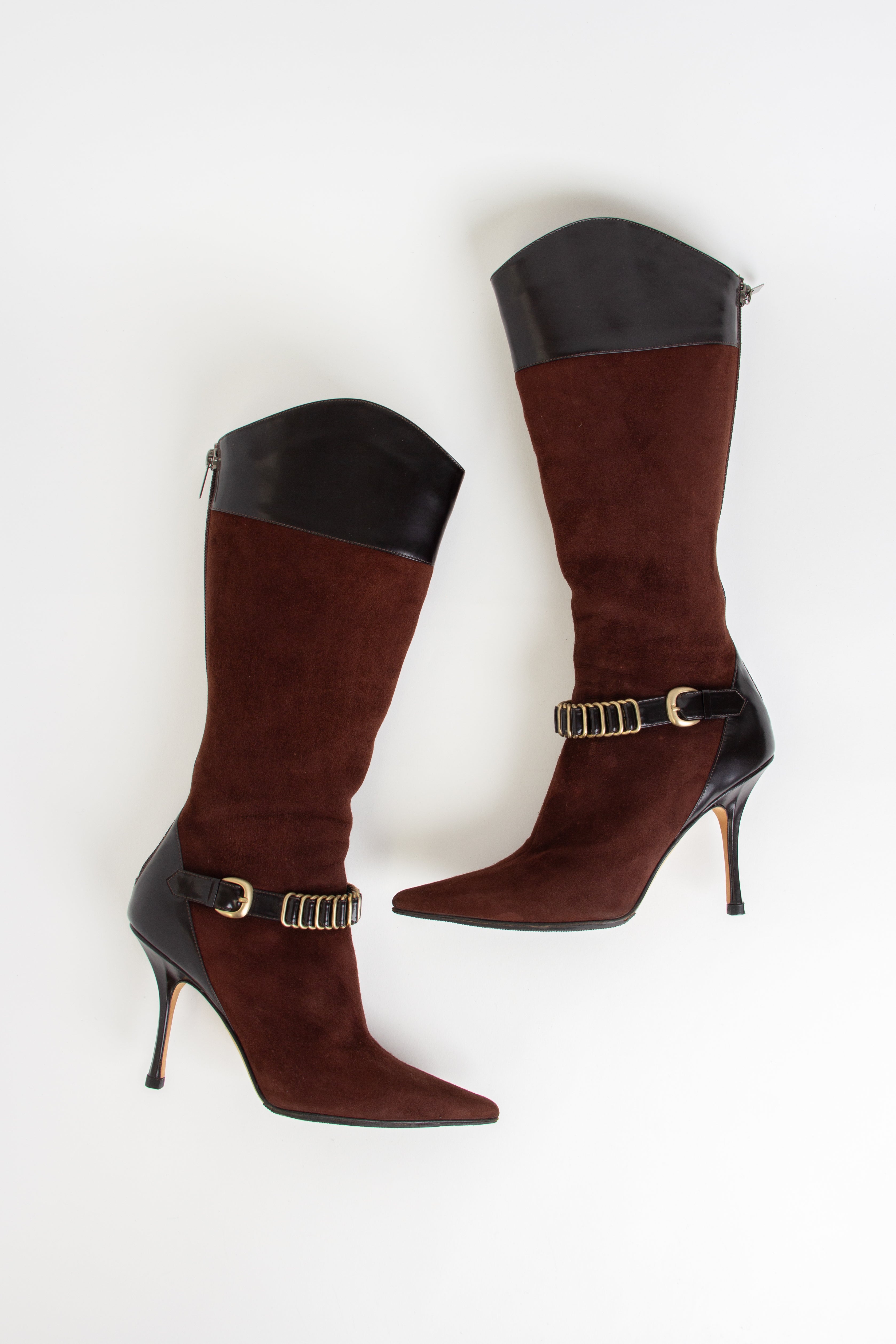 Jimmy Choo Dark Brown Suede Gold Chain Boots (IT 37)