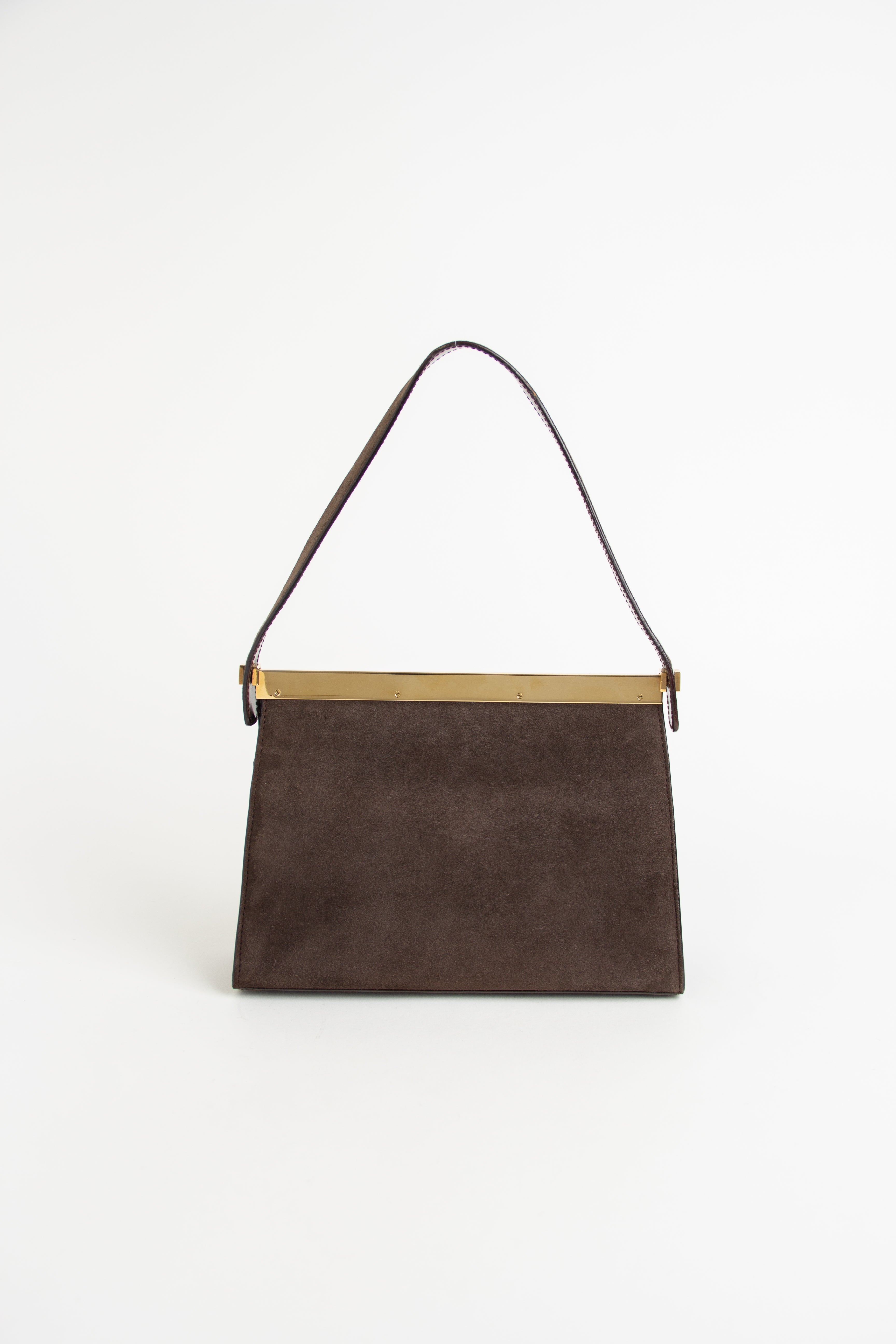 Gucci Vintage Brown + Gold Suede Flap Bag