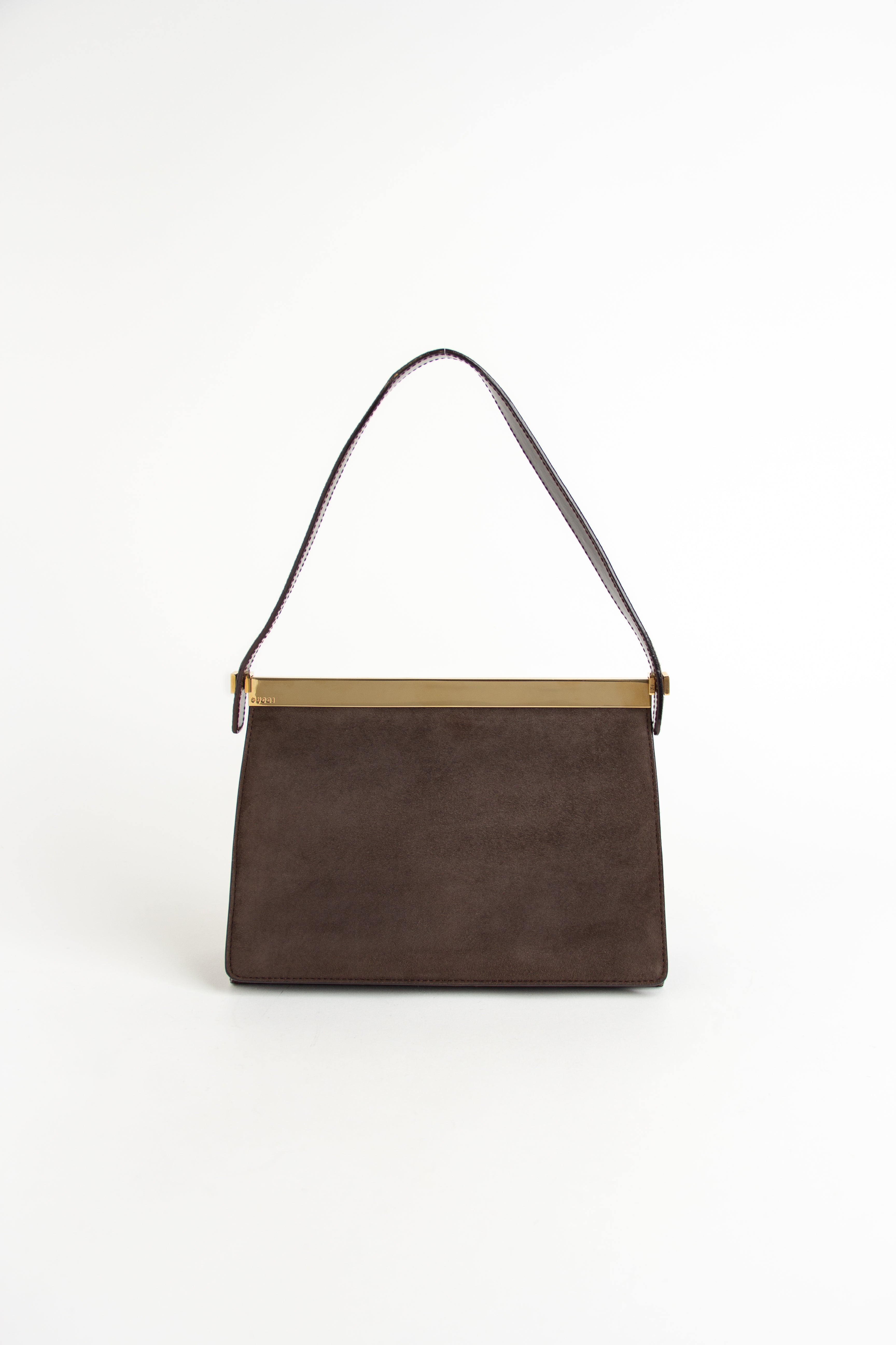 Gucci Vintage Brown + Gold Suede Flap Bag