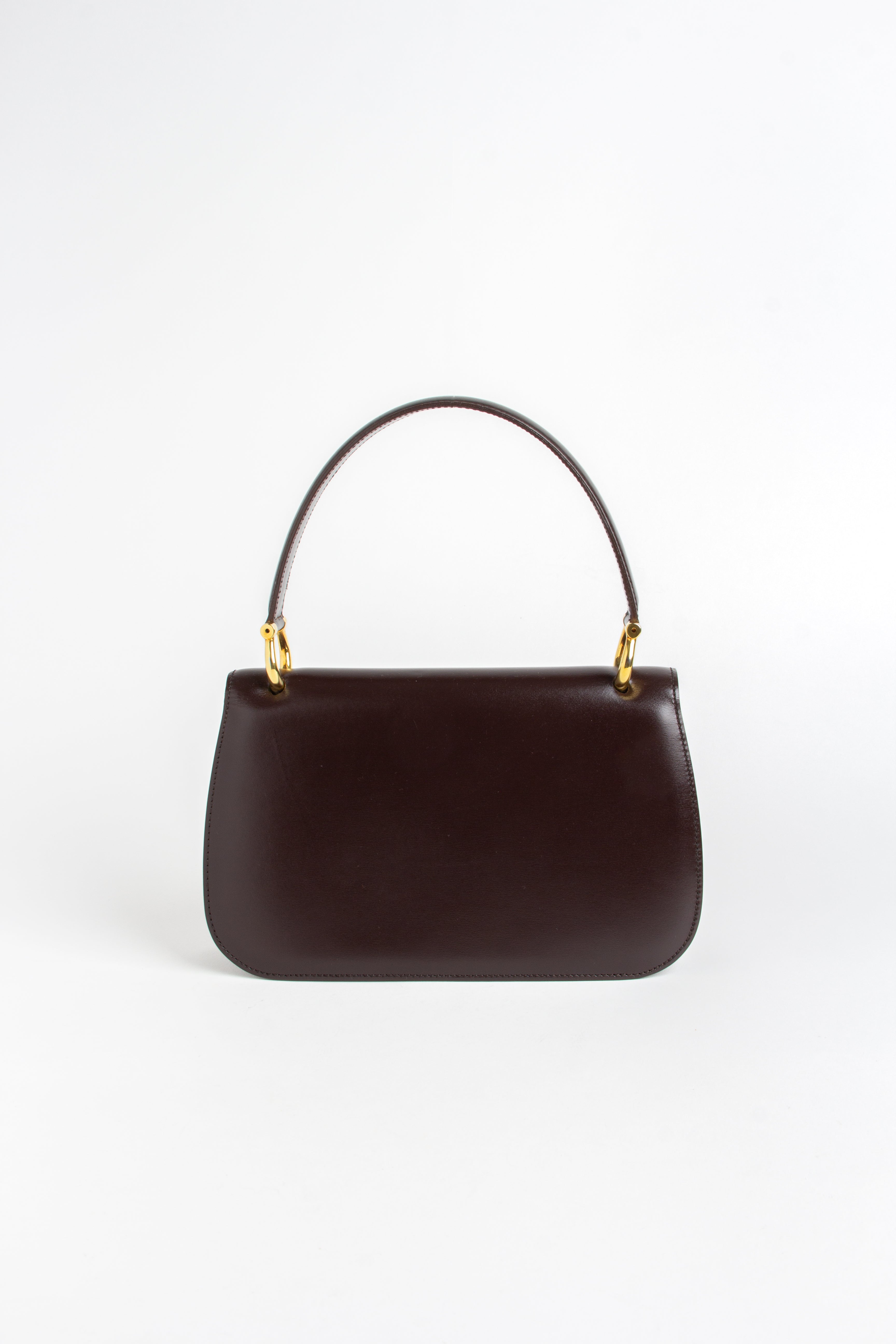 Celine Vintage Brown + Gold Leather Gancini Bag