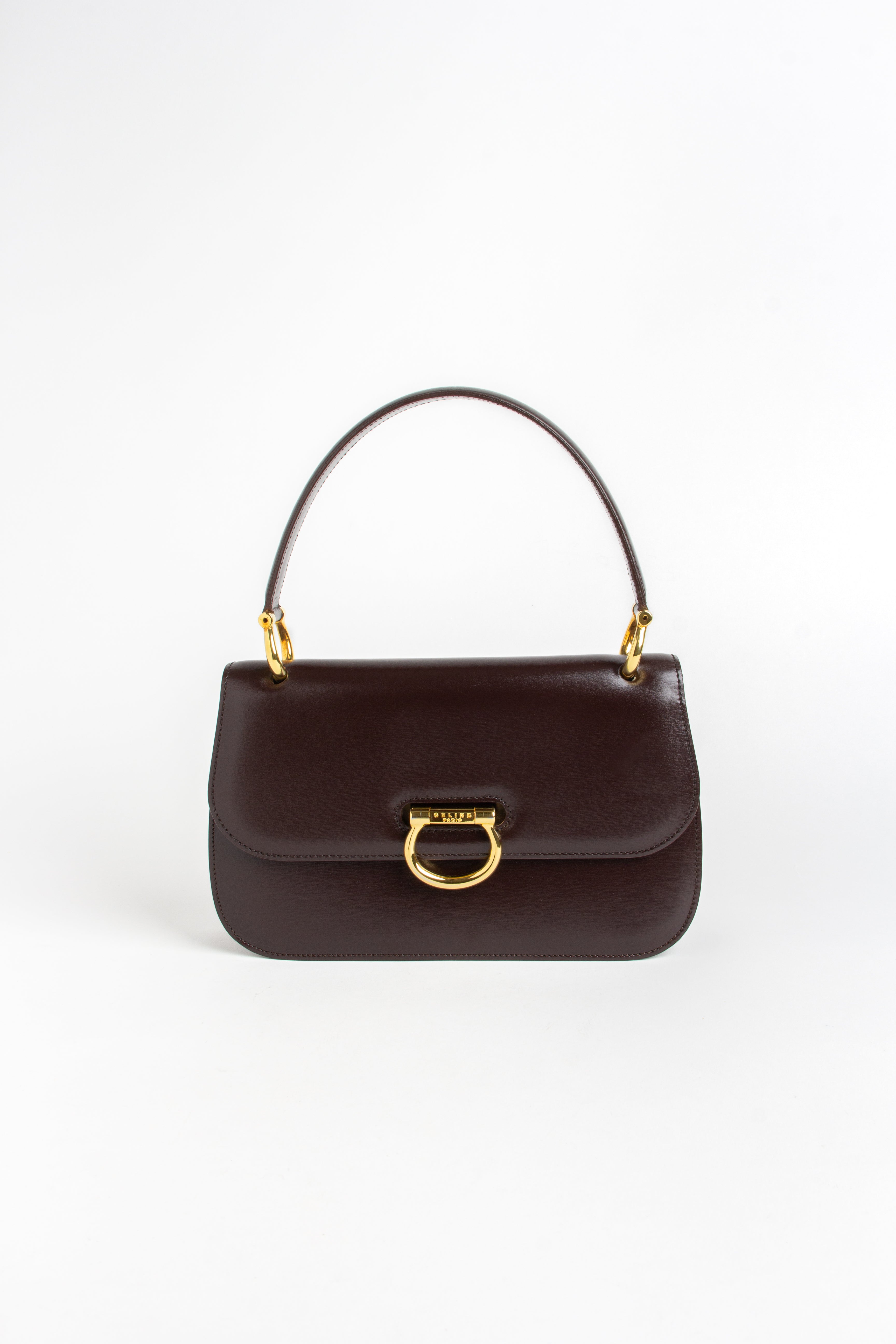 Celine Vintage Brown + Gold Leather Gancini Bag