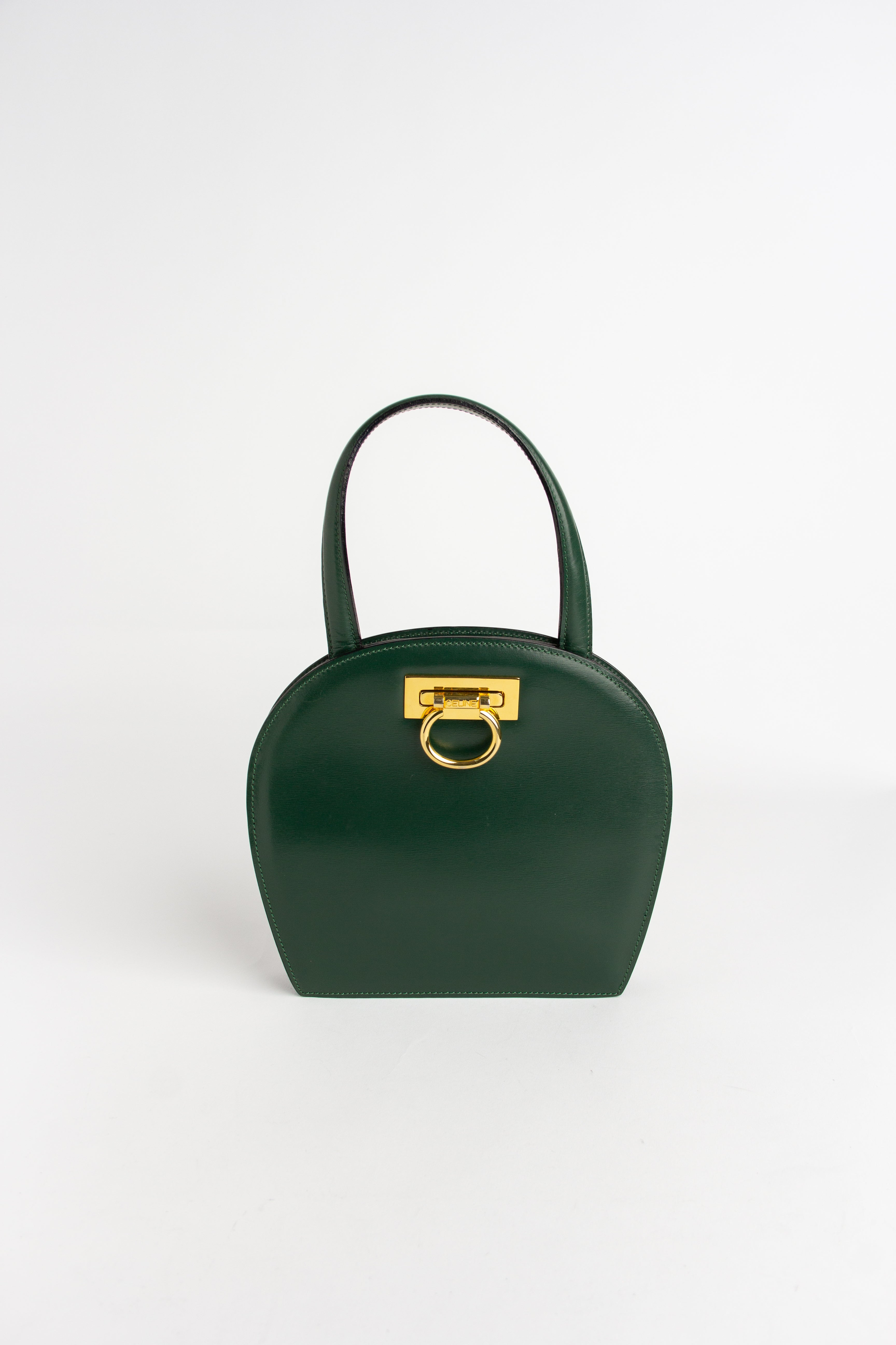 Celine Vintage Dark Green + Gold Gancini Mini Bag