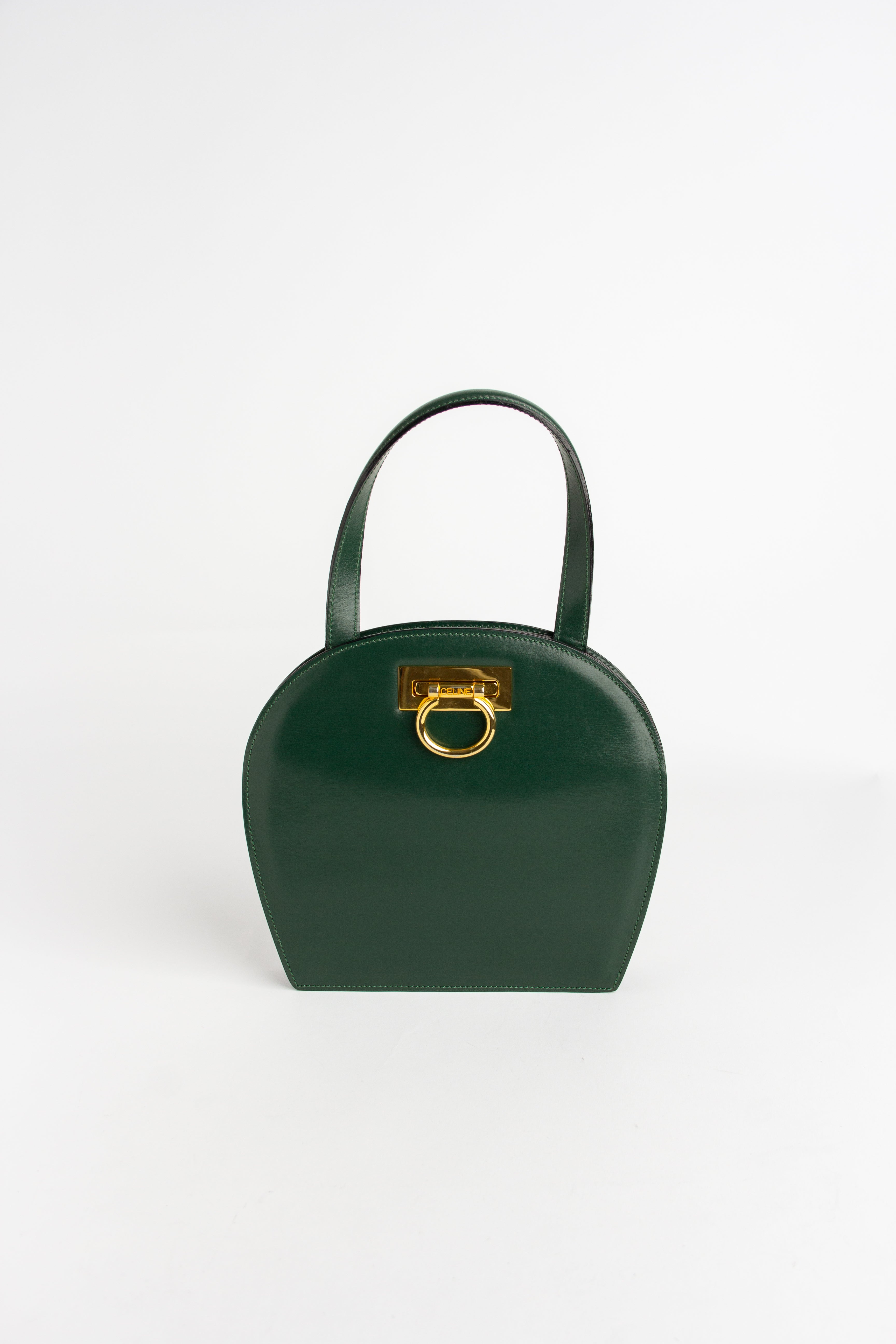 Celine Vintage Dark Green + Gold Gancini Mini Bag