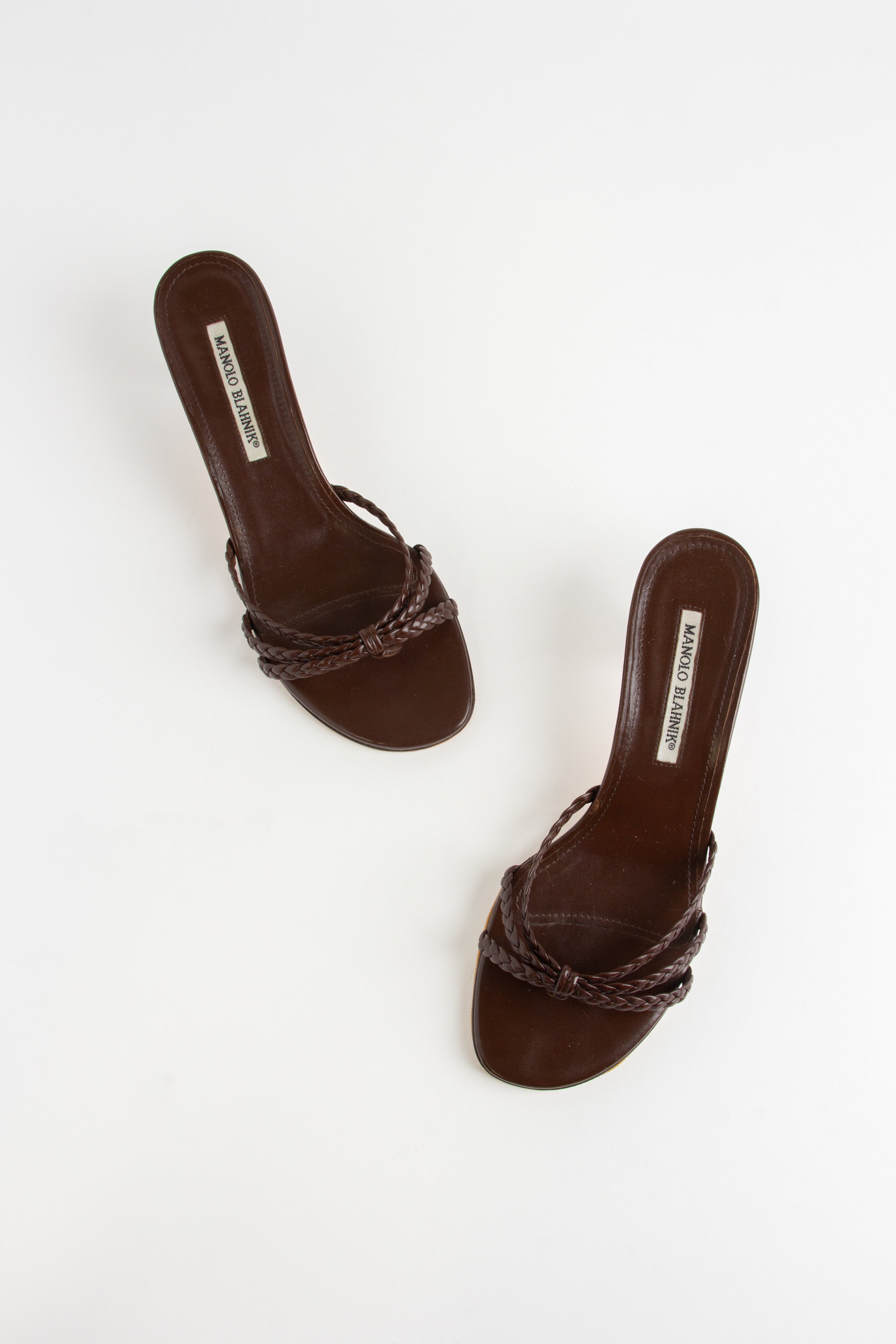 Manolo Blahnik Brown Braided Open Toe Heels (IT 37.5)