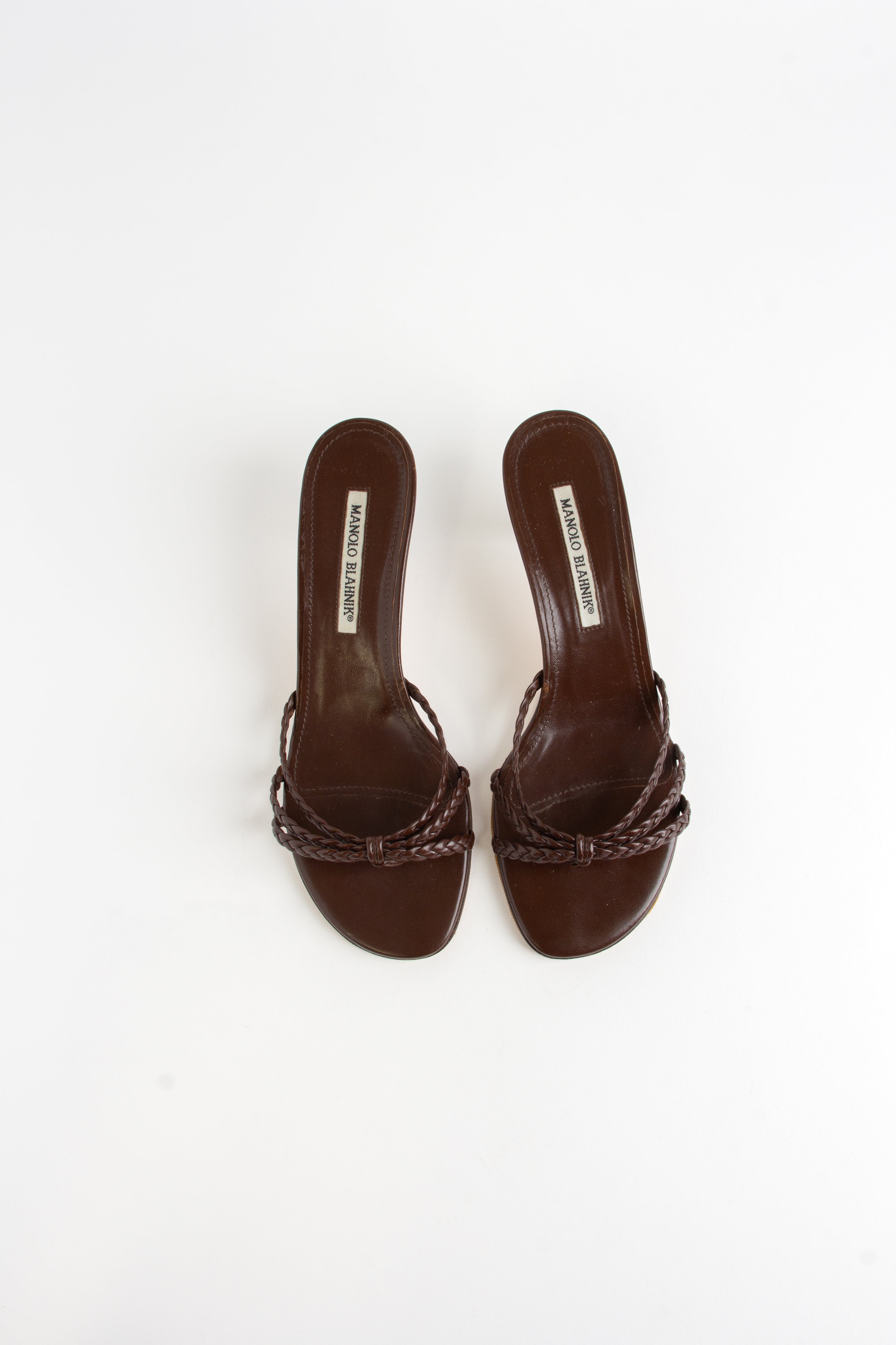 Manolo Blahnik Brown Braided Open Toe Heels (IT 37.5)
